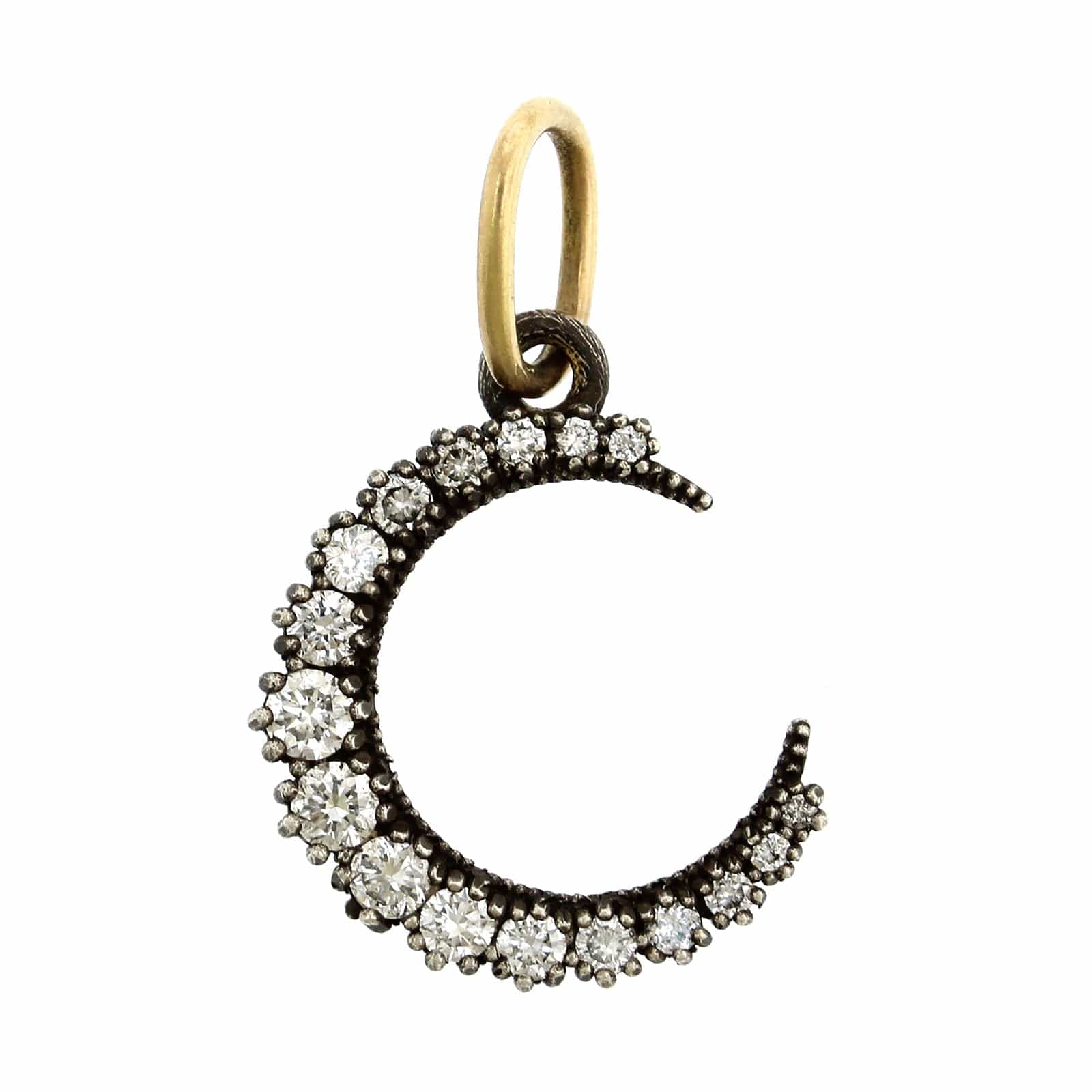 Sterling Silver 18K Yellow Gold Crescent Moon Diamond Charm - Image 2