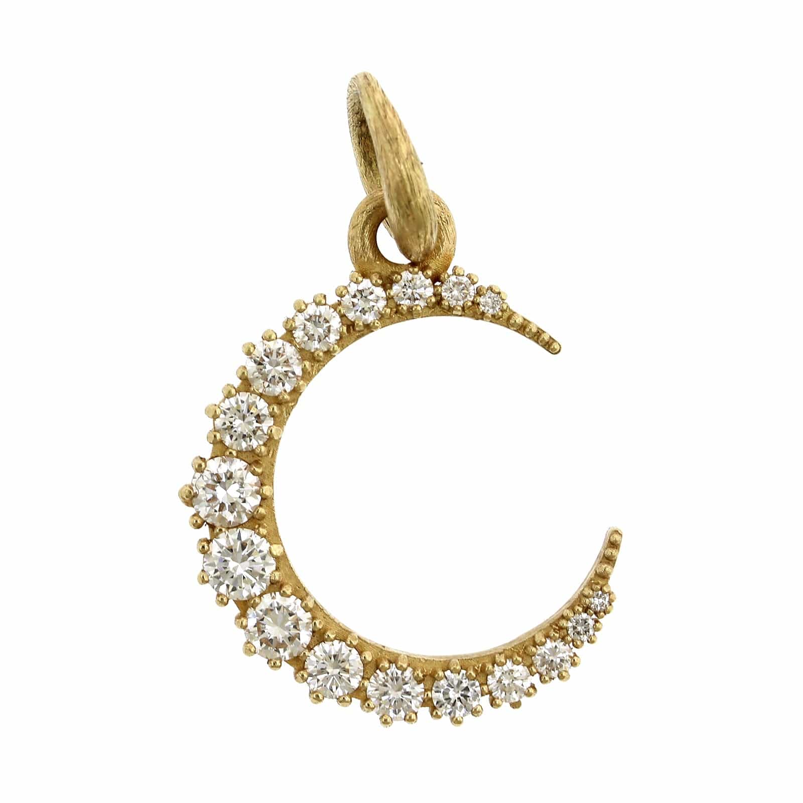 Sterling Silver and 18K Yellow Gold Medium Crescent Moon Diamond Charm
