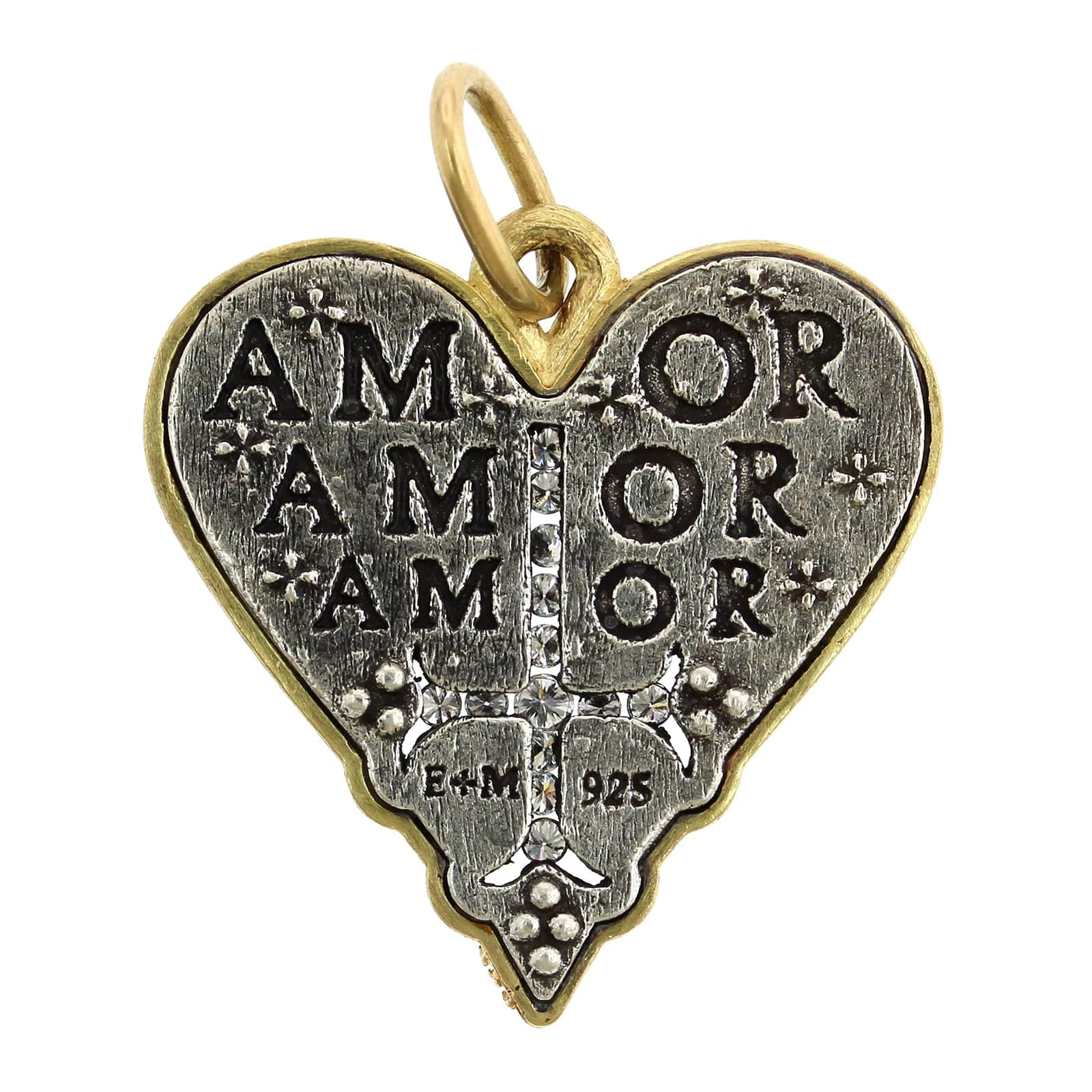 Sterling Silver & 18K Yellow Gold Cross My Heart Diamond Charm - Image 2