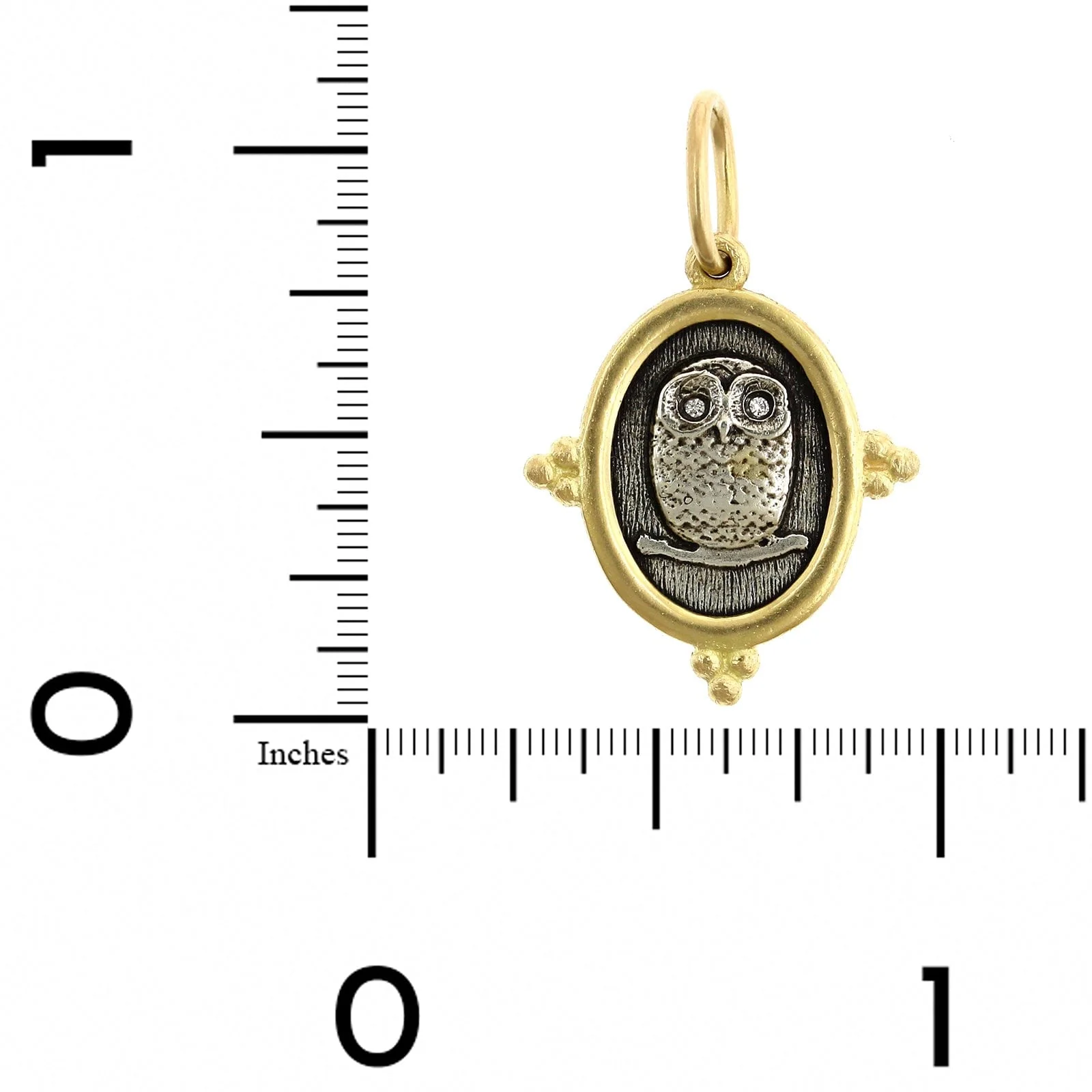 Sterling Silver & 18K Yellow Gold Baby Owl Charm with Diamond Eyes - Image 3