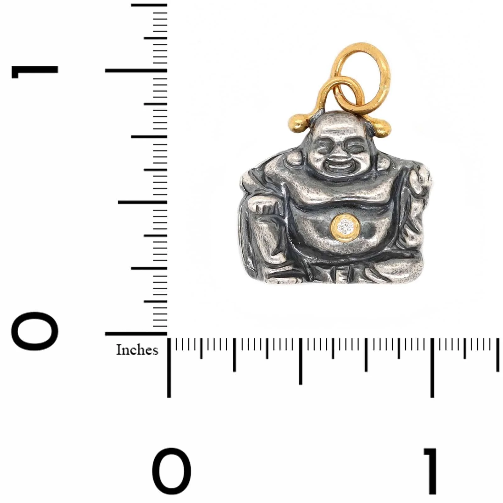 Sterling Silver and 24K Yellow Gold Diamond Buddha Charm - Image 3