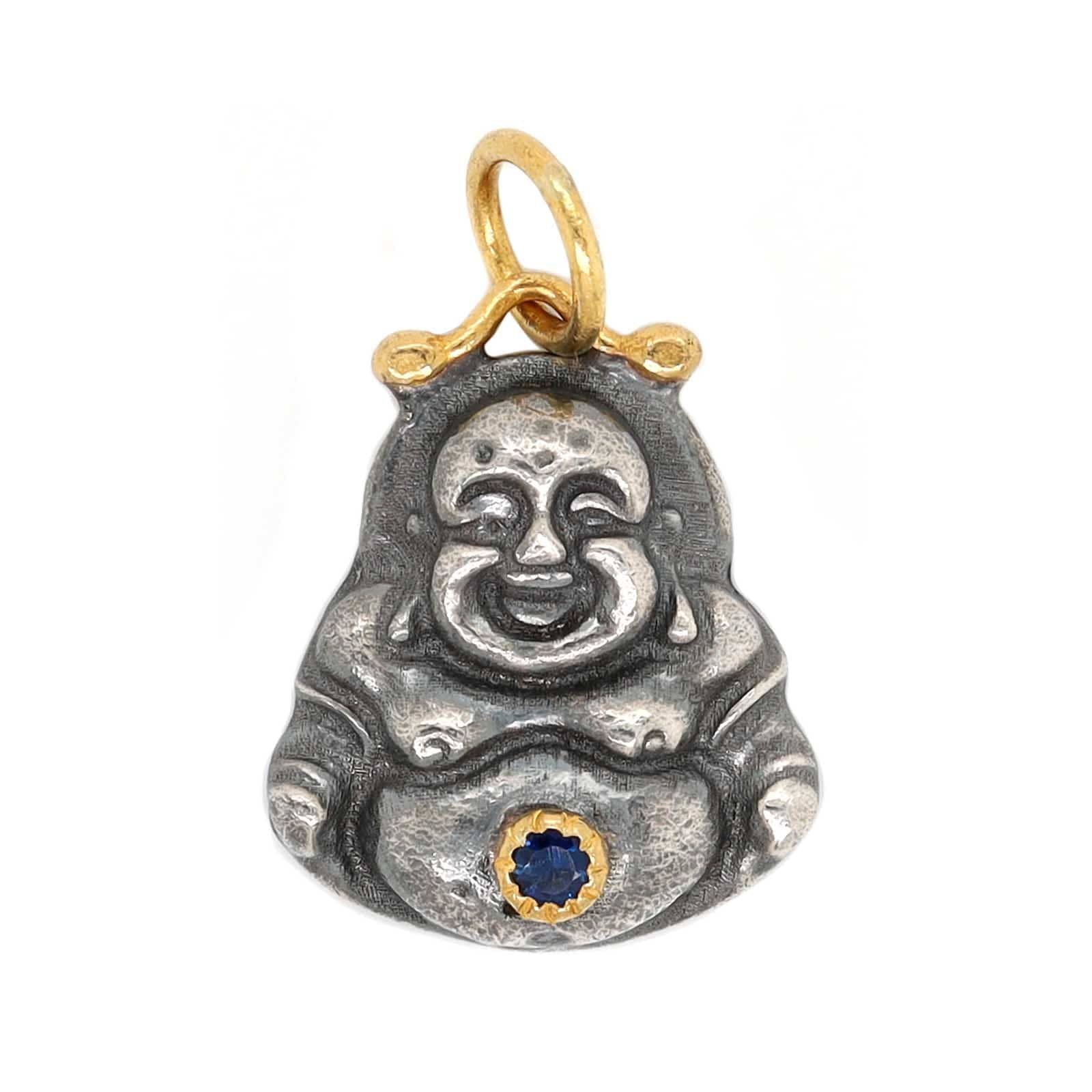 Sterling Silver and 24K Yellow Gold Sapphire Buddha Charm