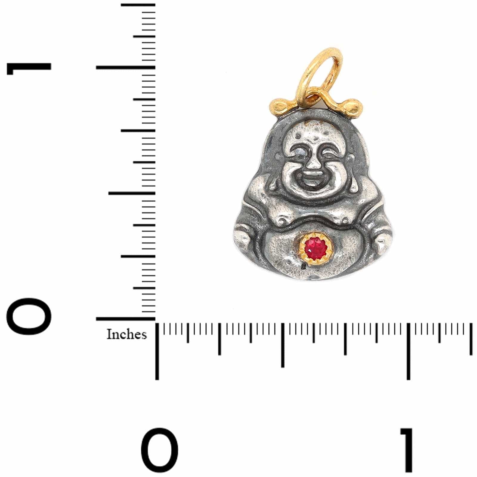 Sterling Silver and 24K Yellow Gold Ruby Buddha Charm - Image 3