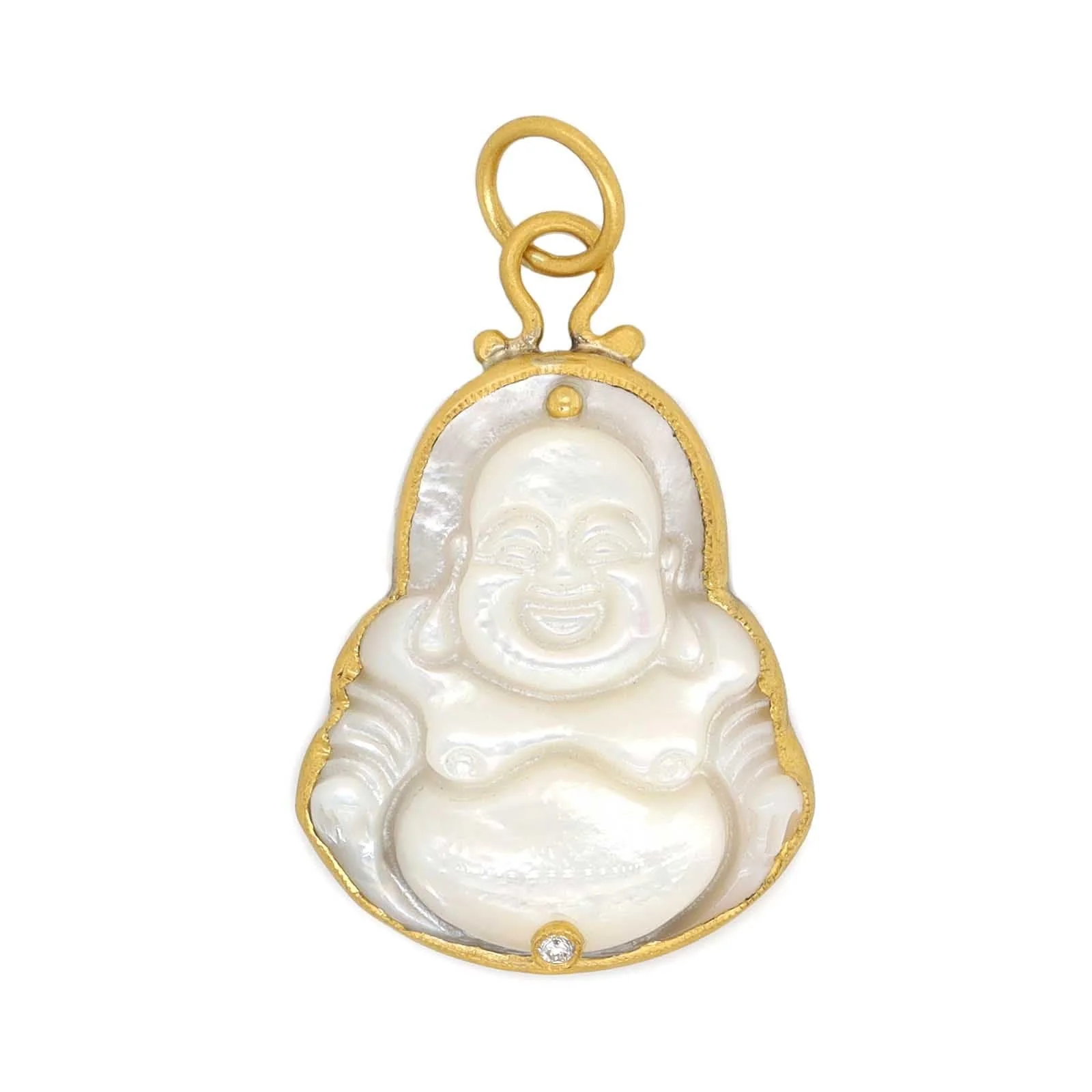 Sterling Silver and 24K Yellow Gold Mother of Pearl and Diamond Buddha Charm
