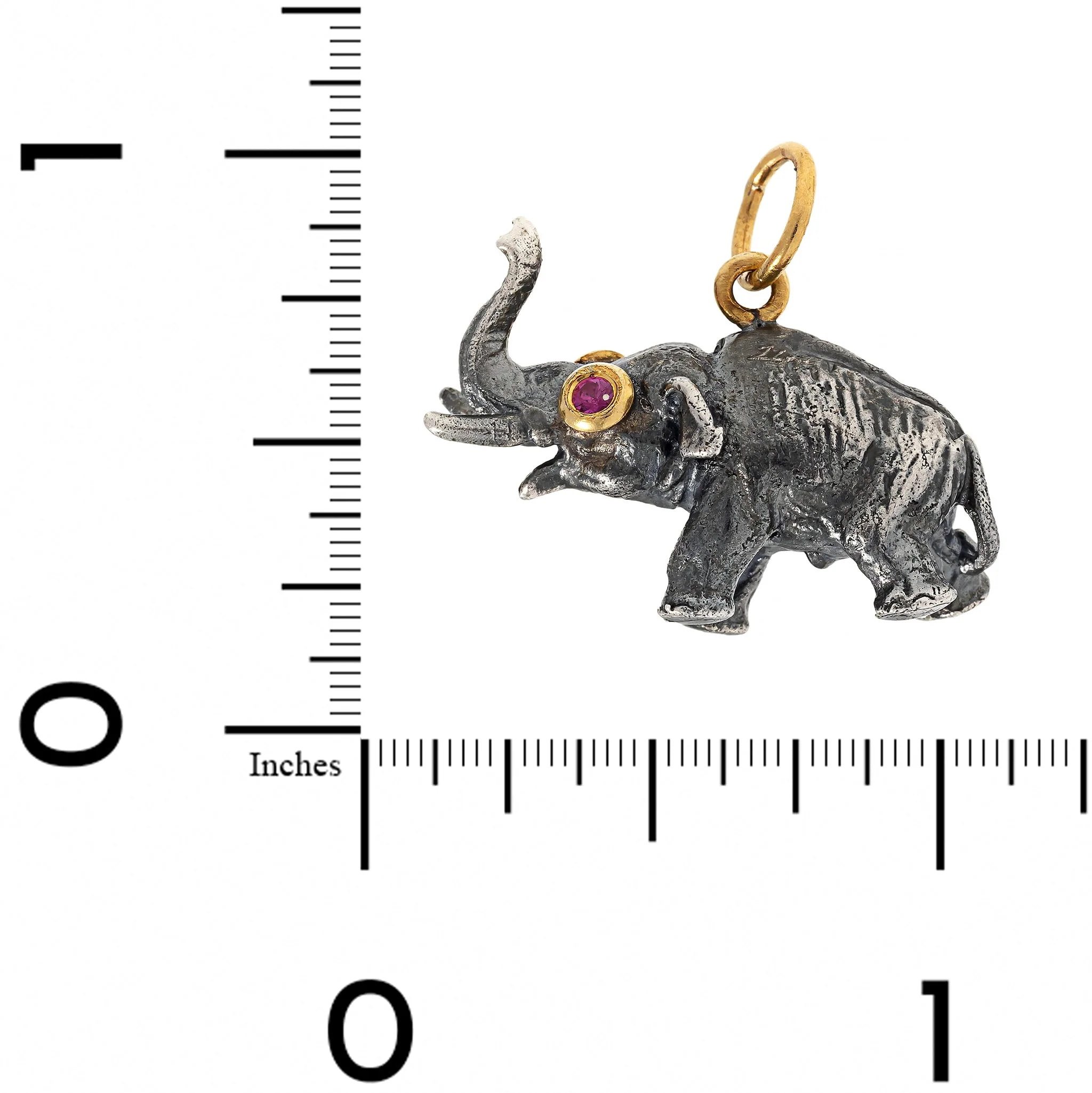 24K Yellow Gold and Sterling Silver Ruby Eyed Elephant Charm - Image 3