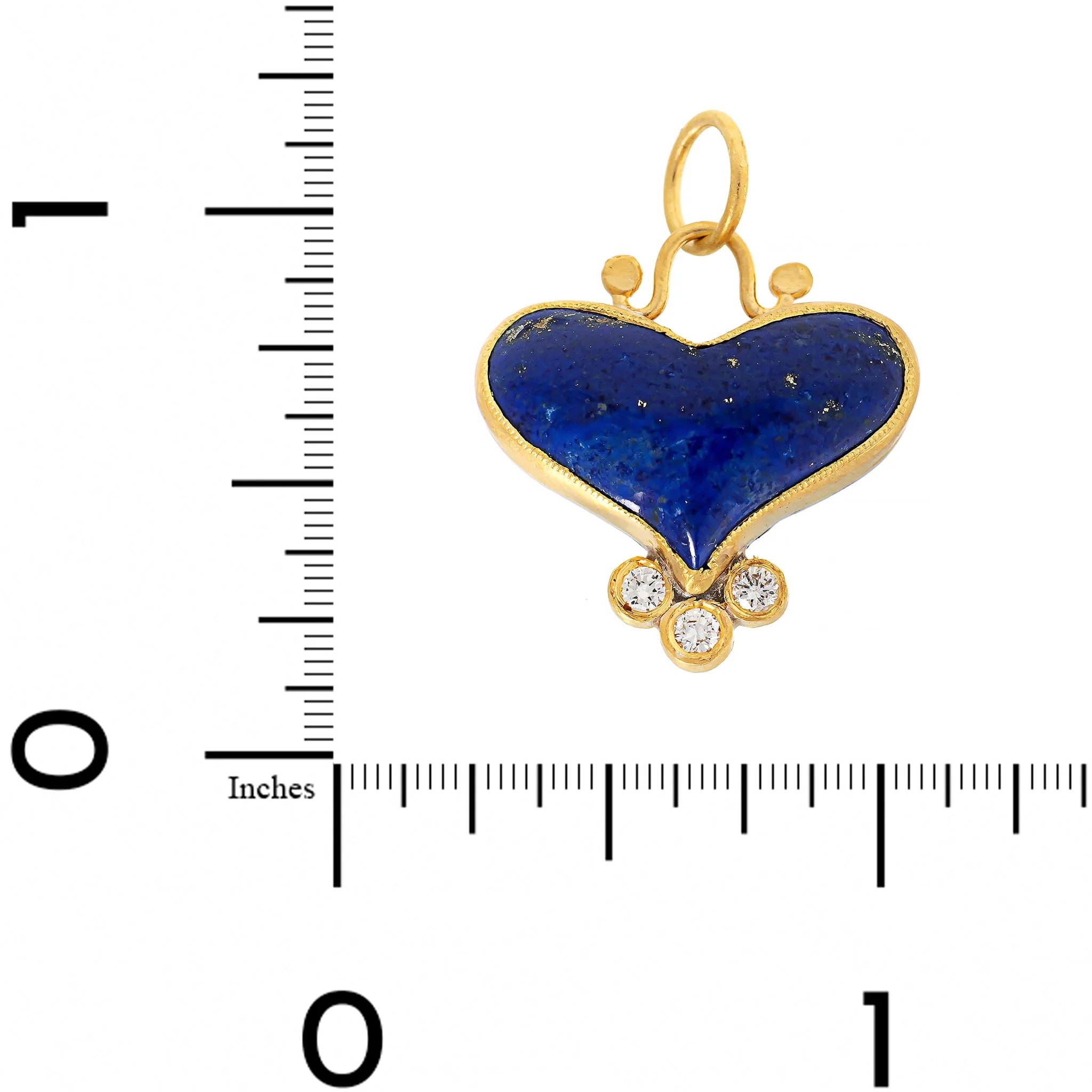 24K Yellow Gold and Sterling Silver Lapis and Diamond Heart Charm - Image 3