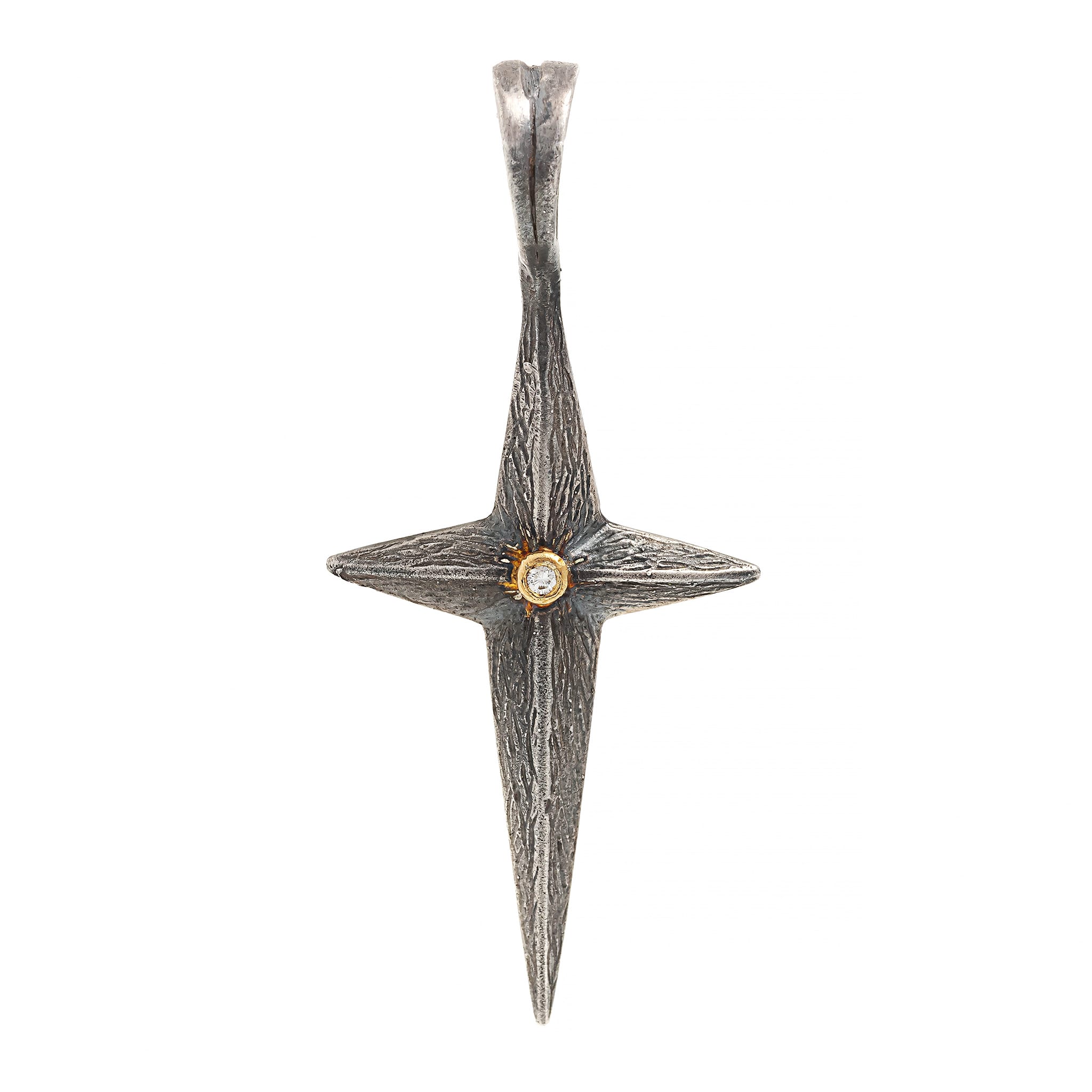 24K Yellow Gold and Sterling Silver Diamond North Star Charm