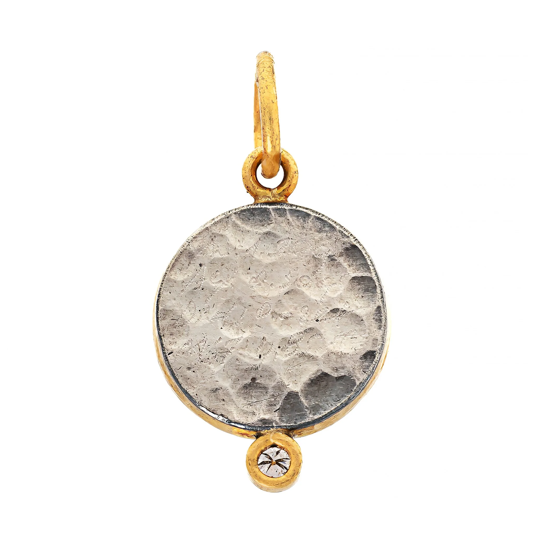 24K Yellow Gold and Sterling Silver Round Moonstone and Diamond Anchor Charm - Image 2