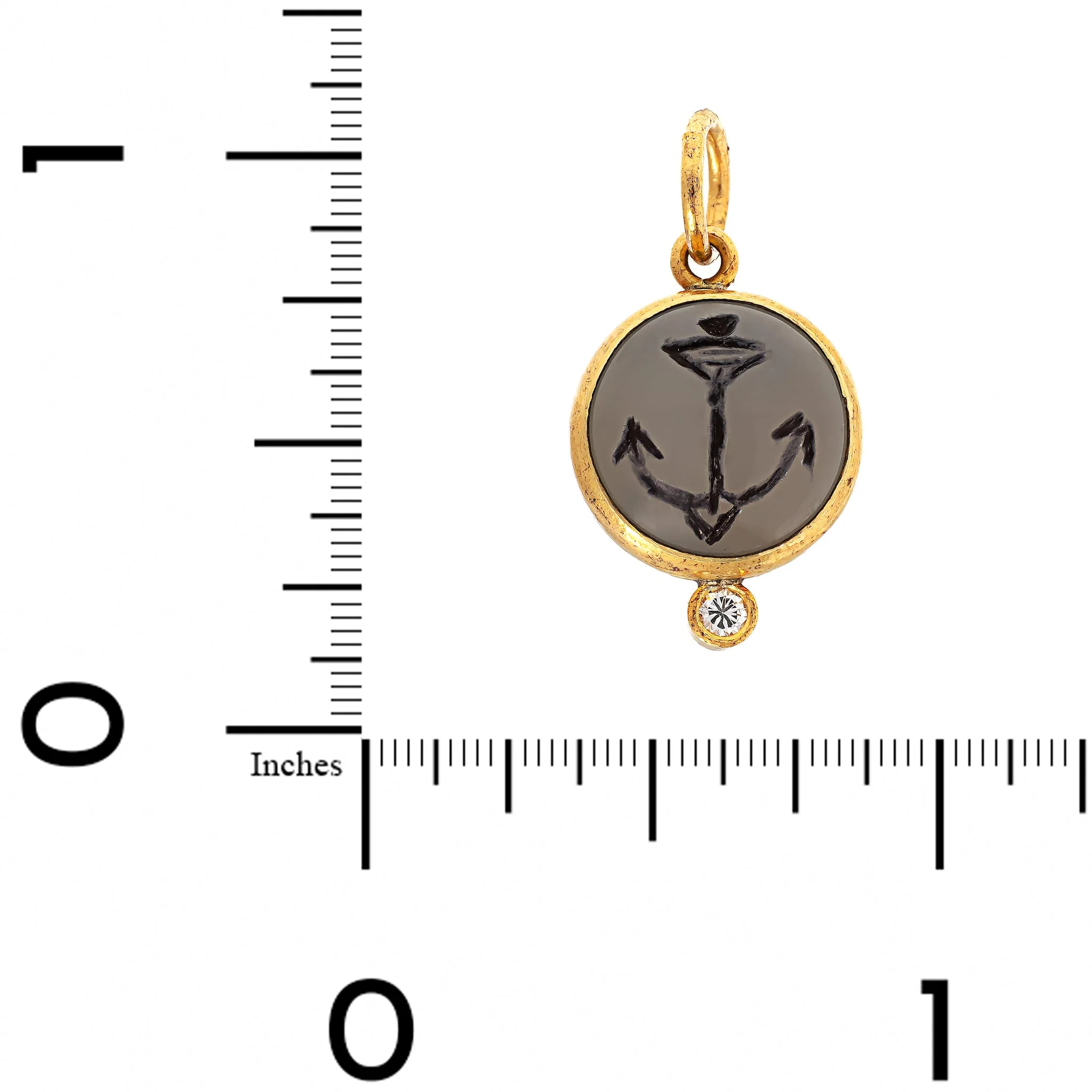 24K Yellow Gold and Sterling Silver Round Moonstone and Diamond Anchor Charm - Image 3