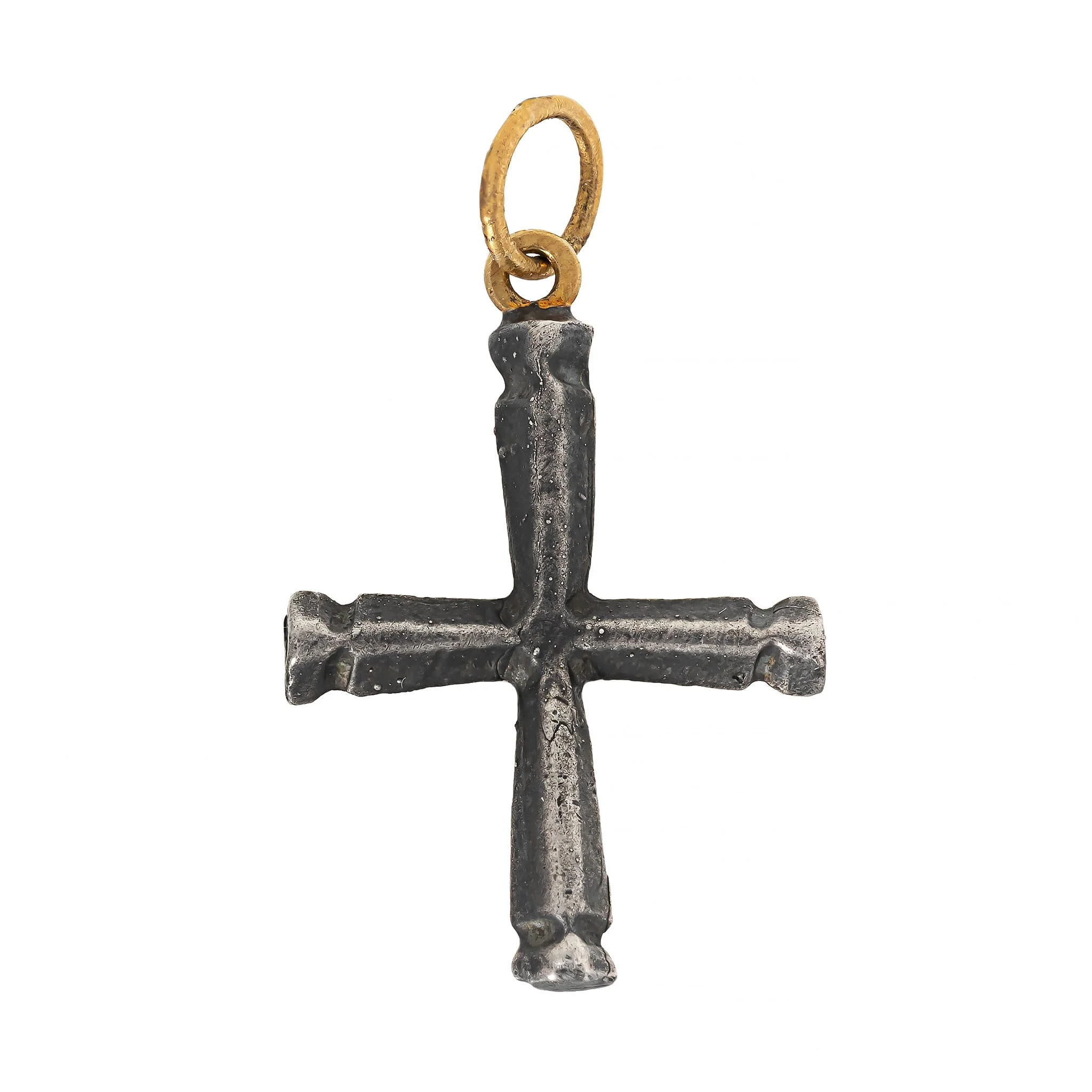 24K Yellow Gold and Sterling Silver Diamond Cross Charm - Image 2
