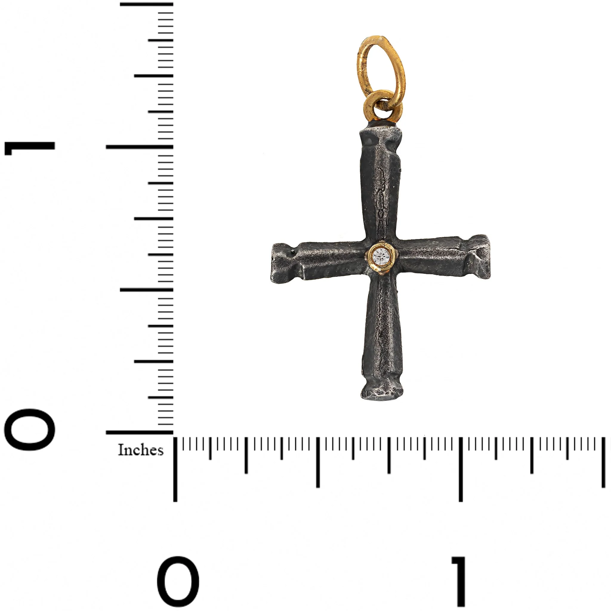 24K Yellow Gold and Sterling Silver Diamond Cross Charm - Image 3