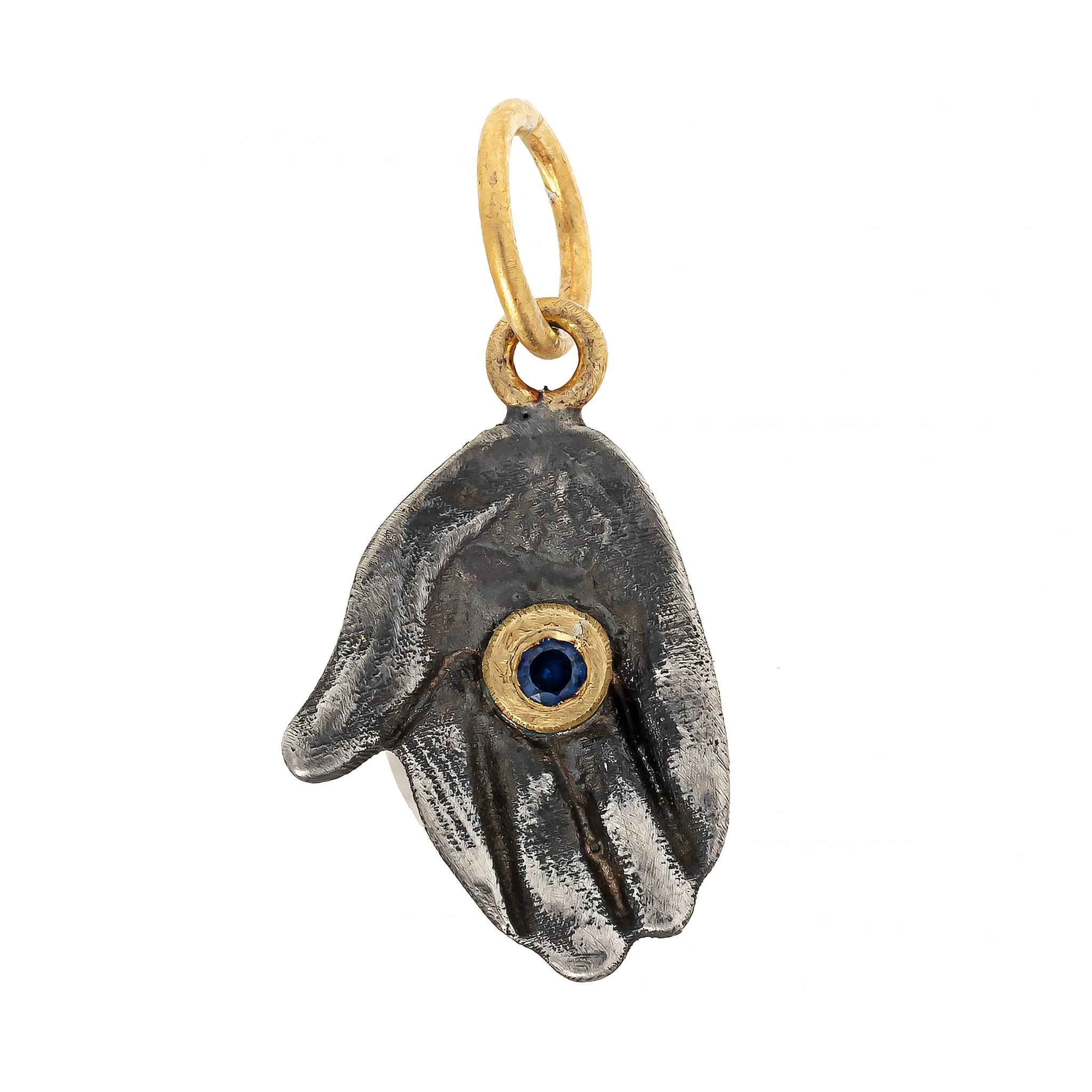 24K Yellow Gold and Sterling Silver Blue Sapphire Hand Charm