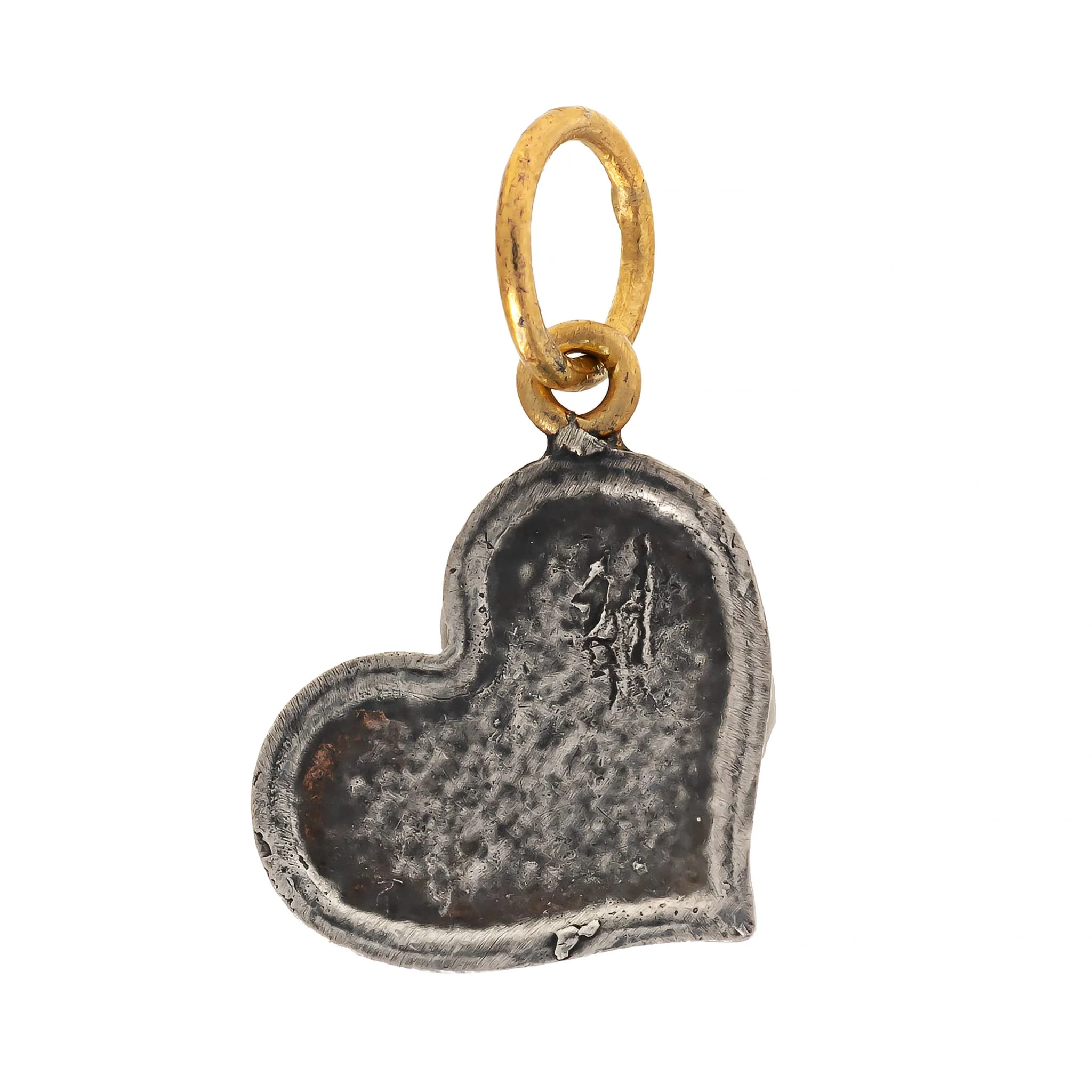 24K Yellow Gold and Sterling Silver Diamond Heart Charm - Image 2