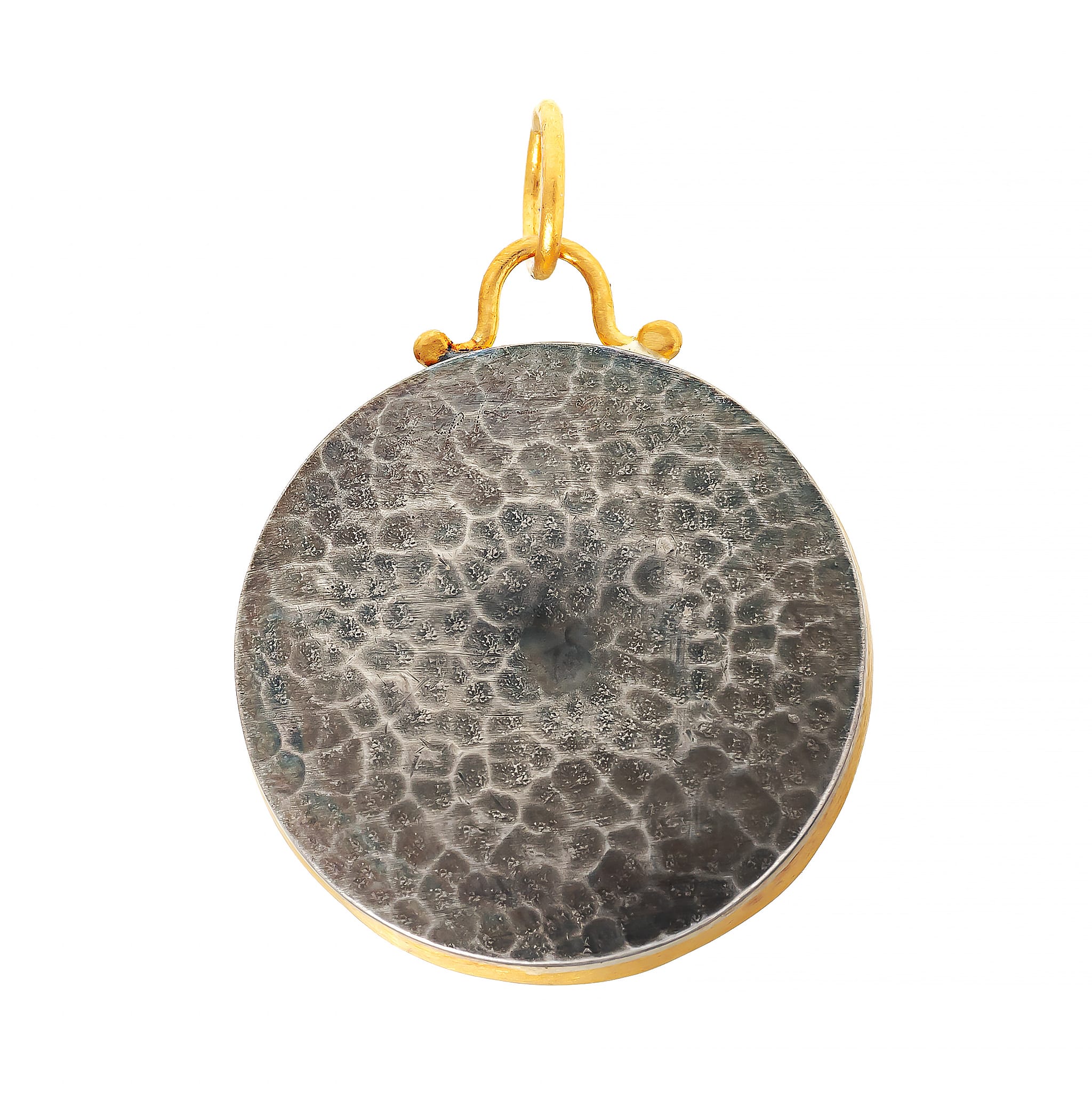 24K Yellow Gold and Sterling Silver Large Round Aquamarine and Diamond Charm - Image 2