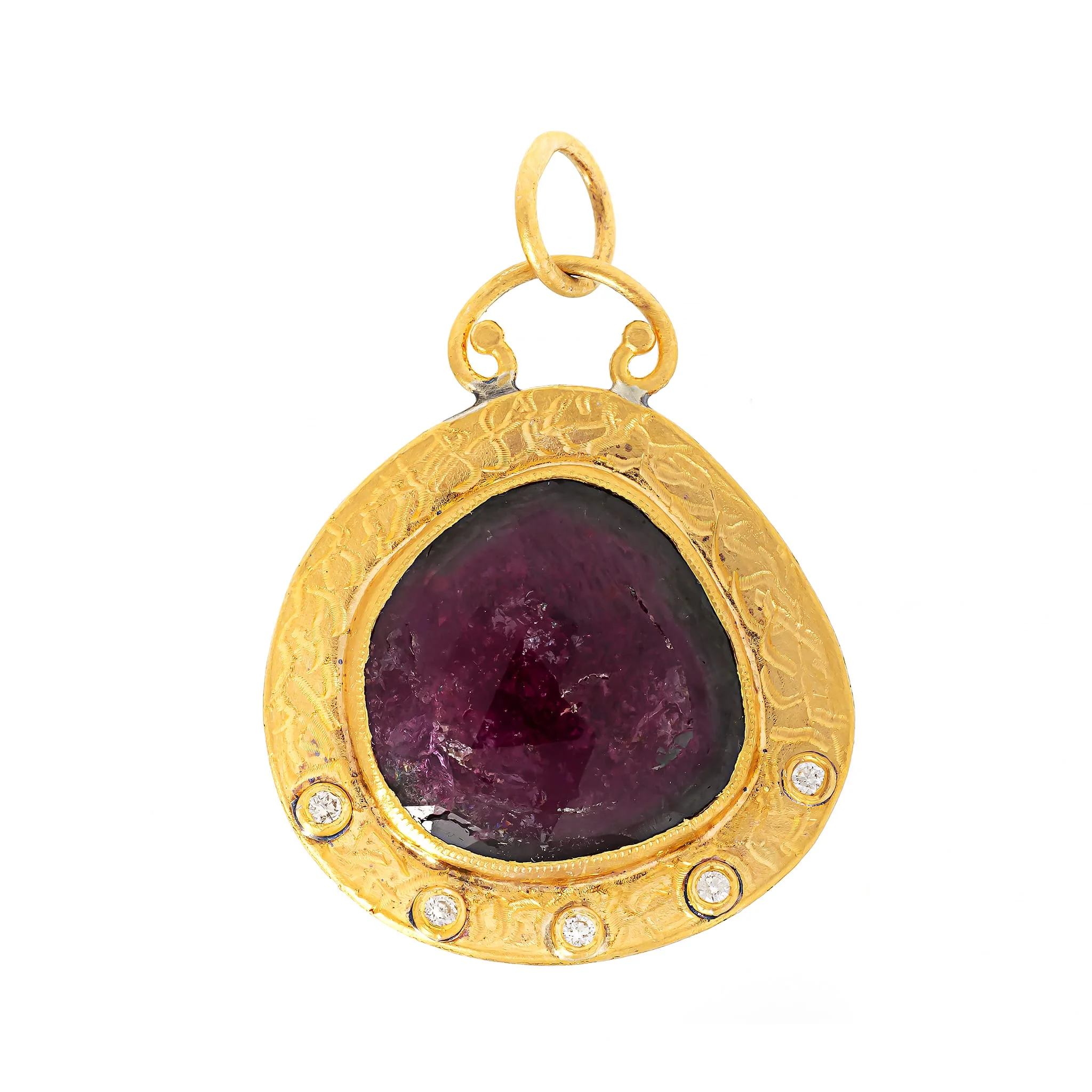 24K Yellow Gold and Sterling Silver Tourmaline and Diamond Charm