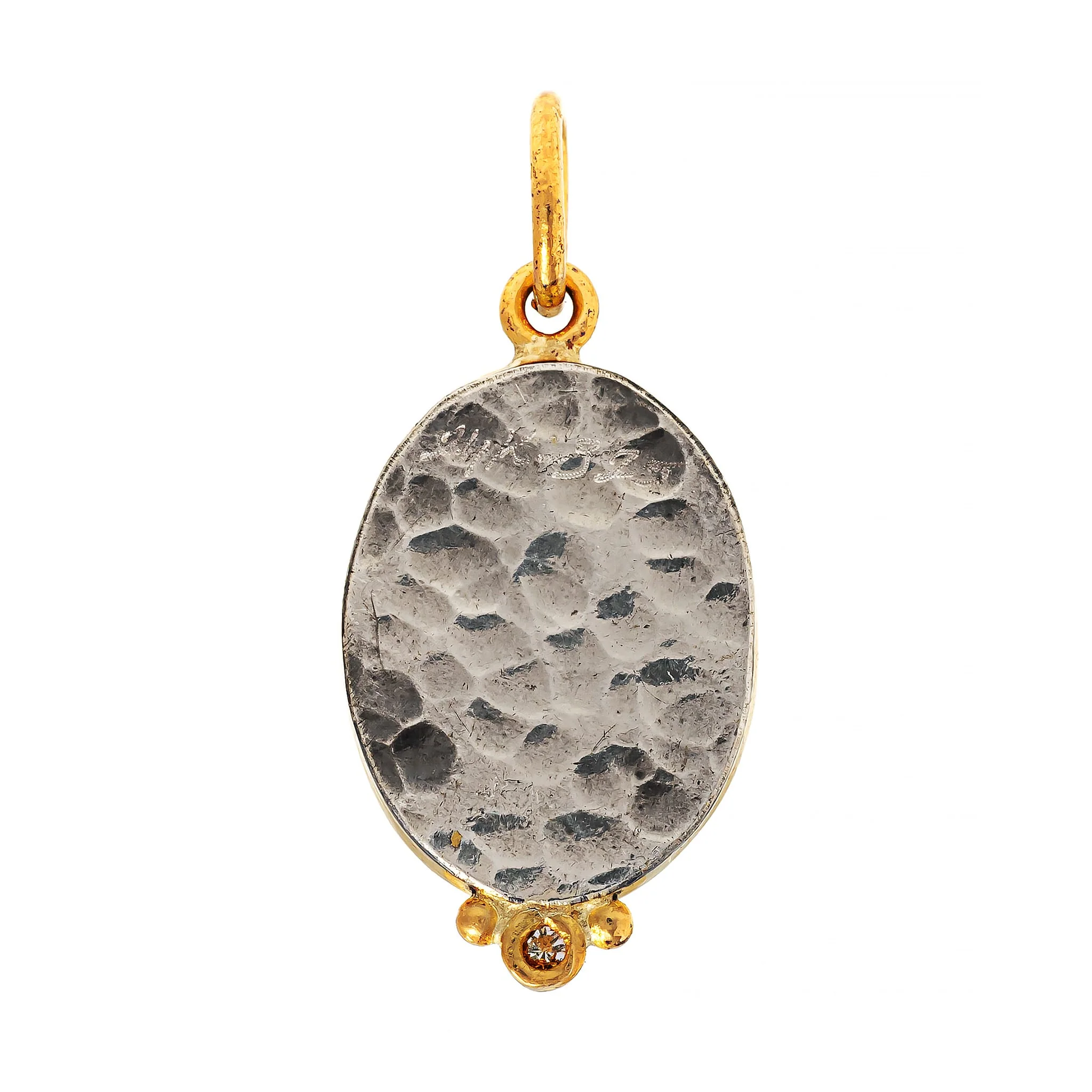 24K Yellow Gold and Sterling Silver Onyx and Diamond Evil Eye Hamsa Charm - Image 2