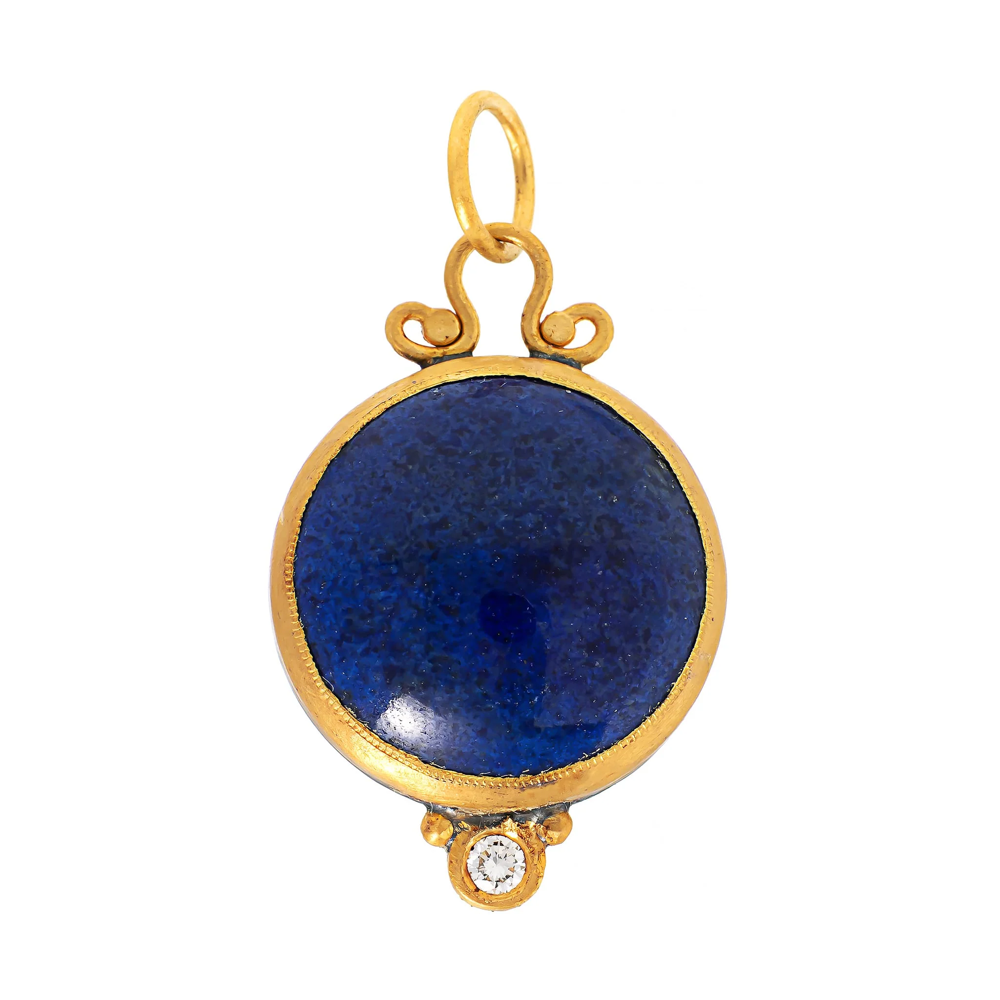 24K Yellow Gold and Sterling Silver Round Lapis and Diamond Charm