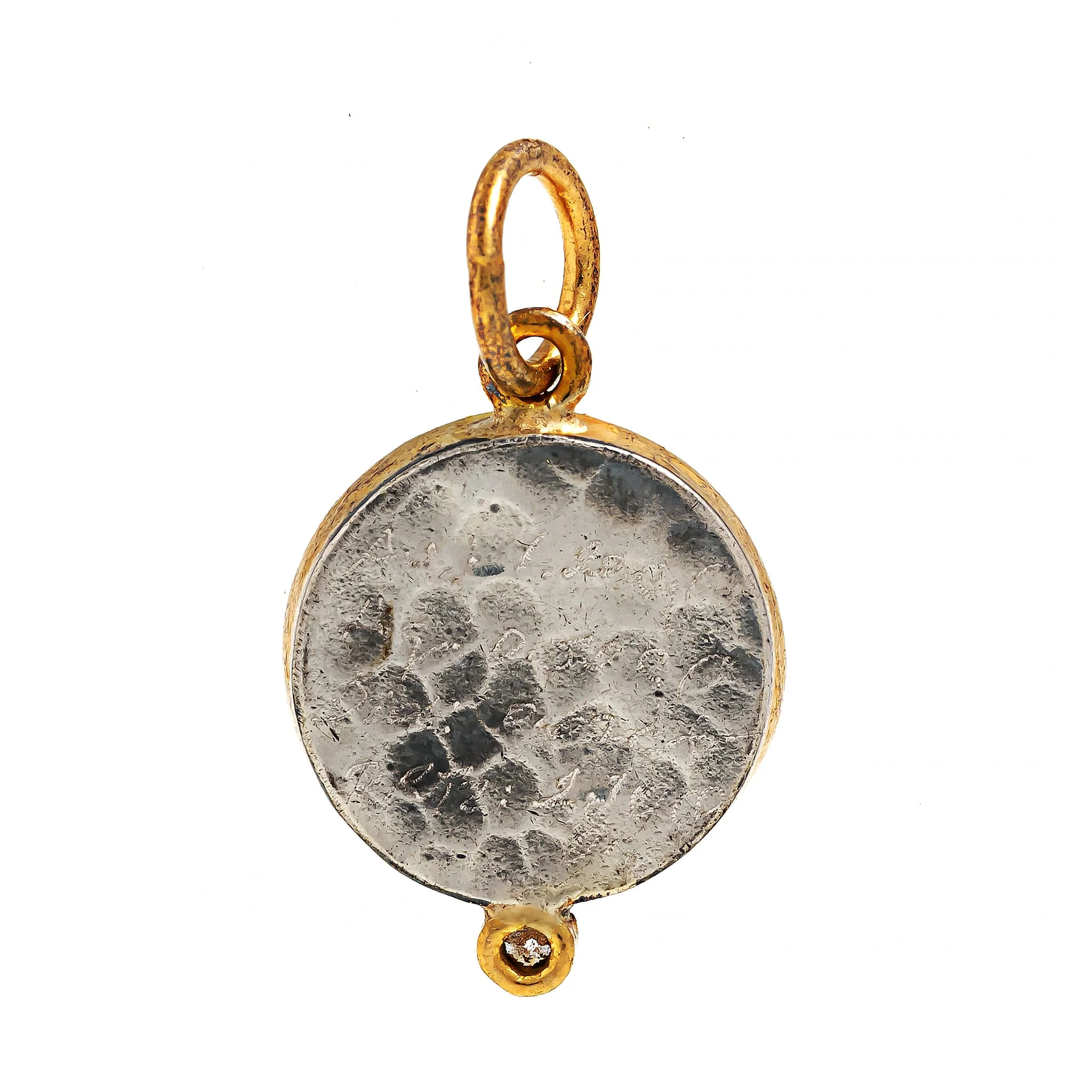 24K Yellow Gold and Sterling Silver Quartz and Diamond Micro Mosaic Evil Eye Charm - Image 2