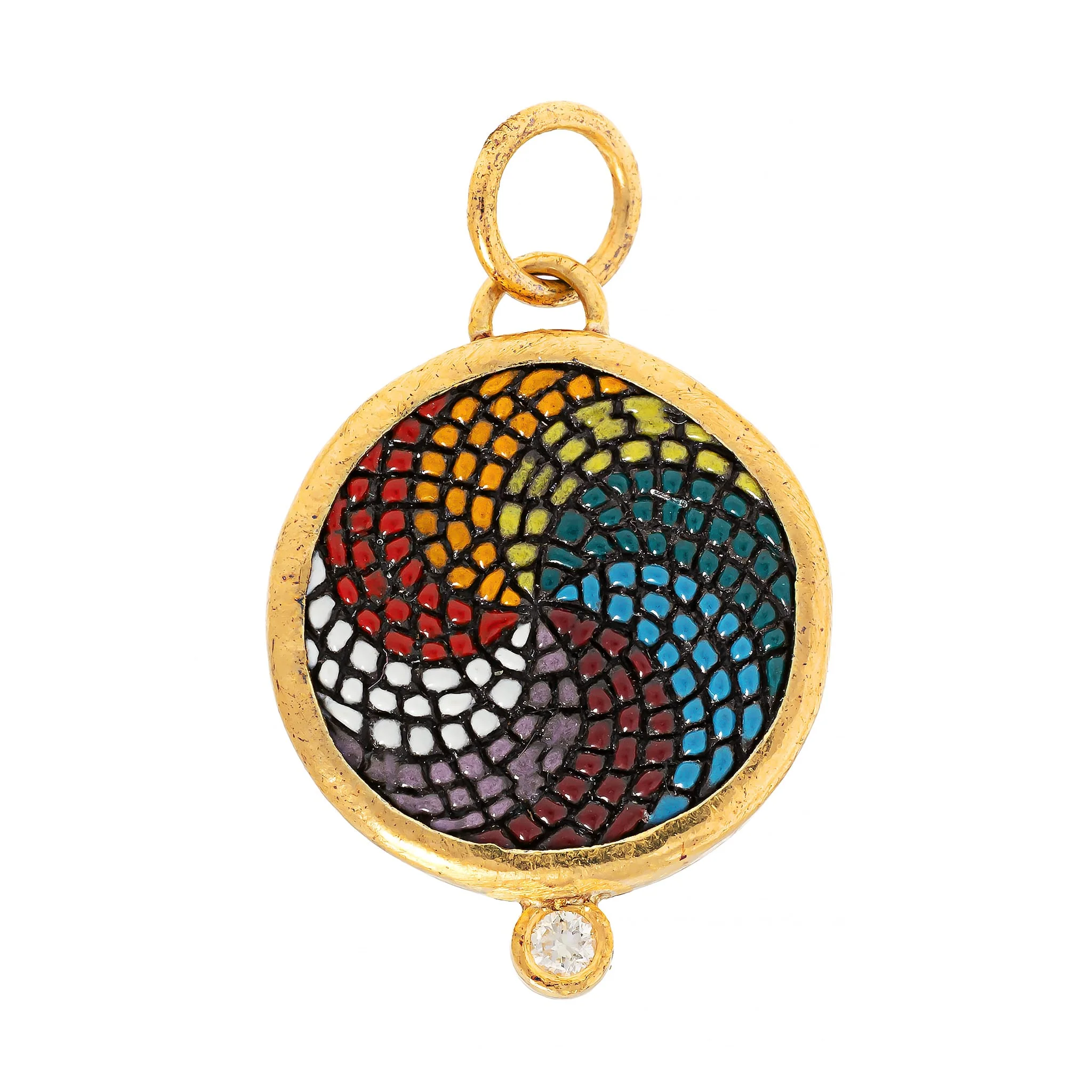 24K Yellow Gold and Sterling Silver Quartz and Diamond Micro Mosaic Color Mill Charm