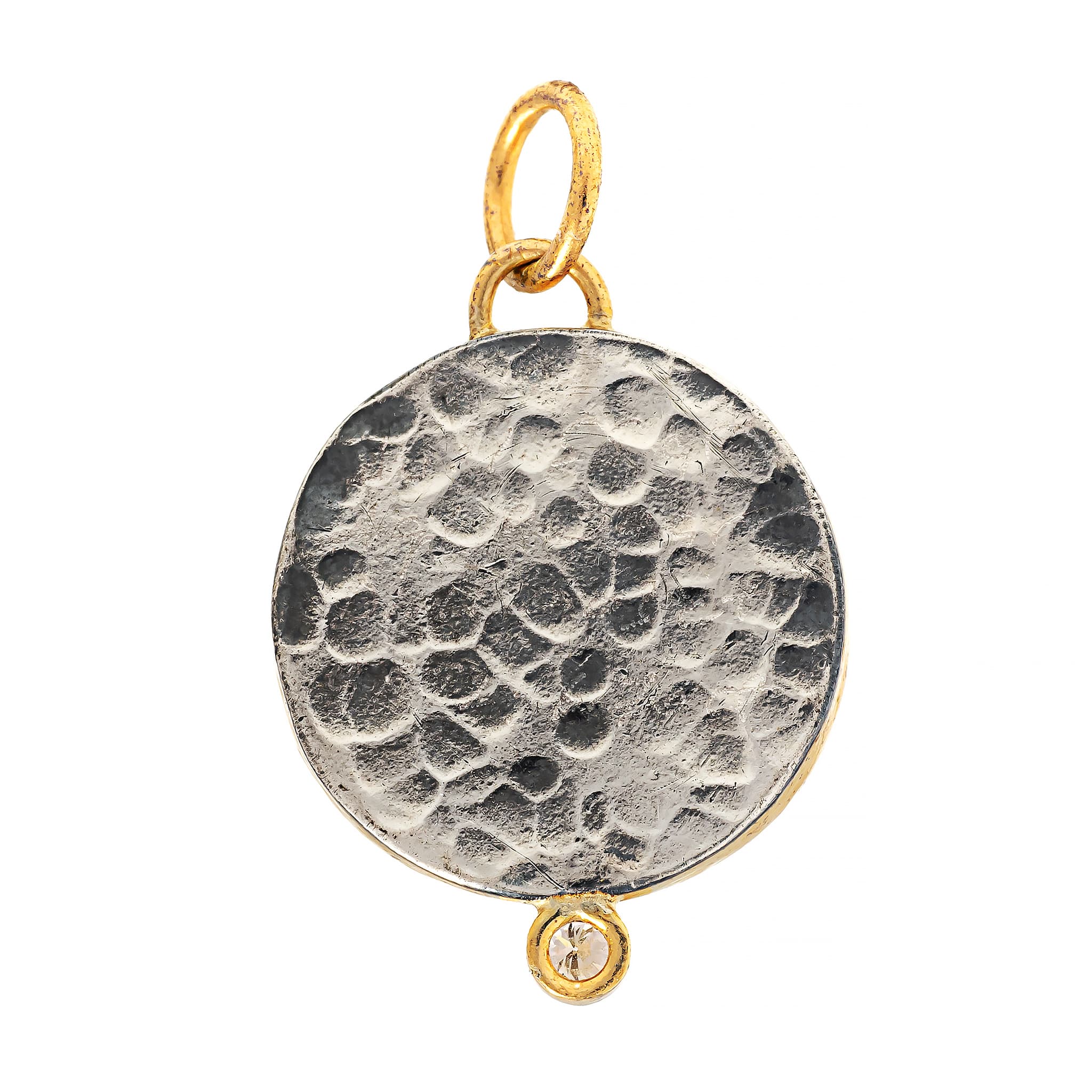 24K Yellow Gold and Sterling Silver Quartz and Diamond Micro Mosaic Color Mill Charm - Image 2