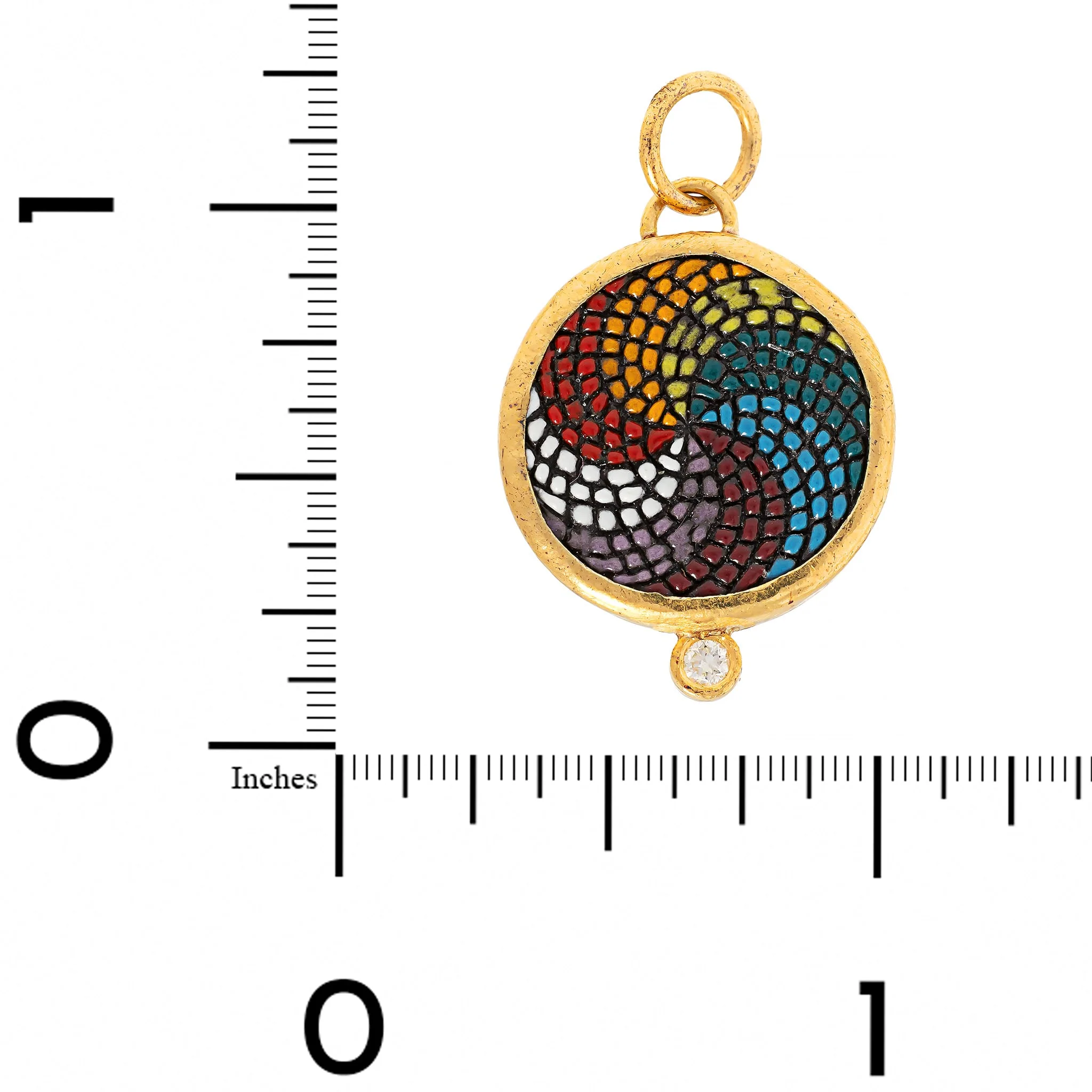 24K Yellow Gold and Sterling Silver Quartz and Diamond Micro Mosaic Color Mill Charm - Image 3