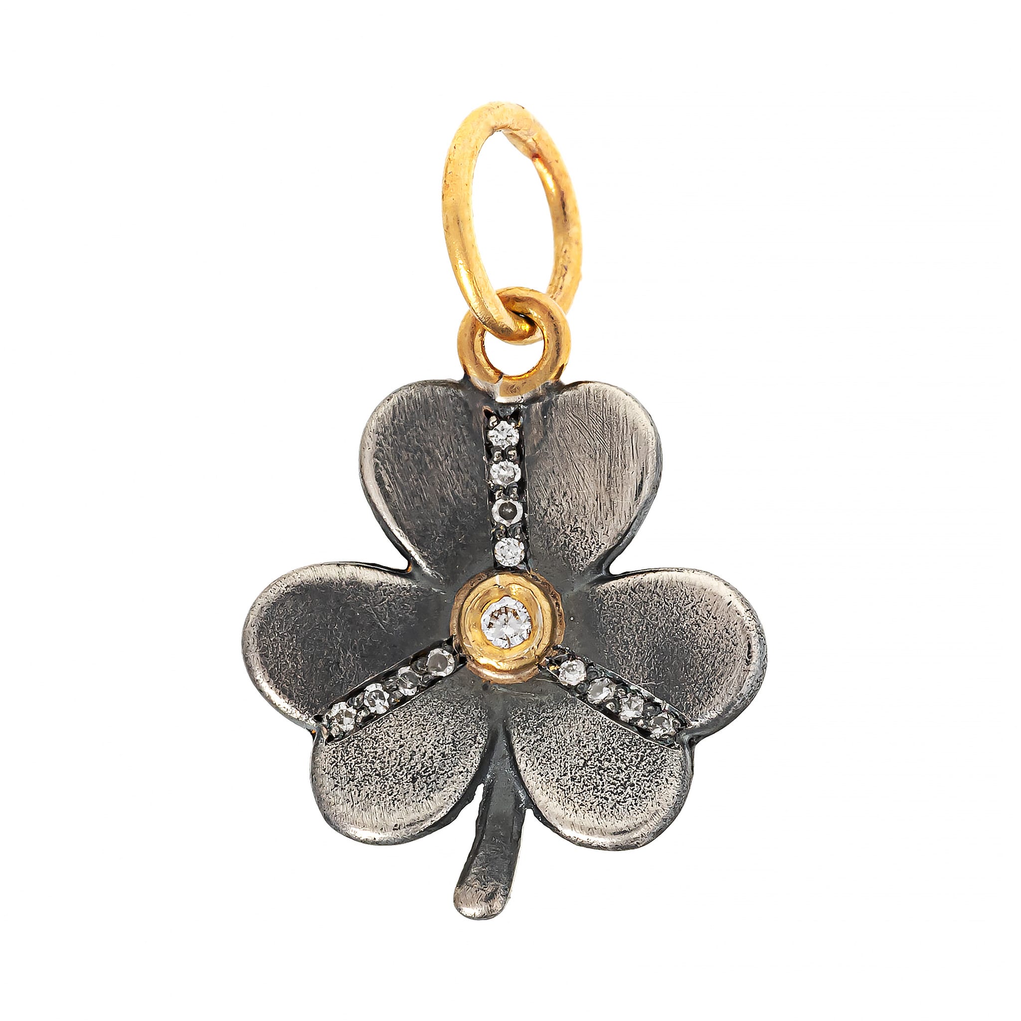 24K Yellow Gold and Sterling Silver Diamond Clover Charm