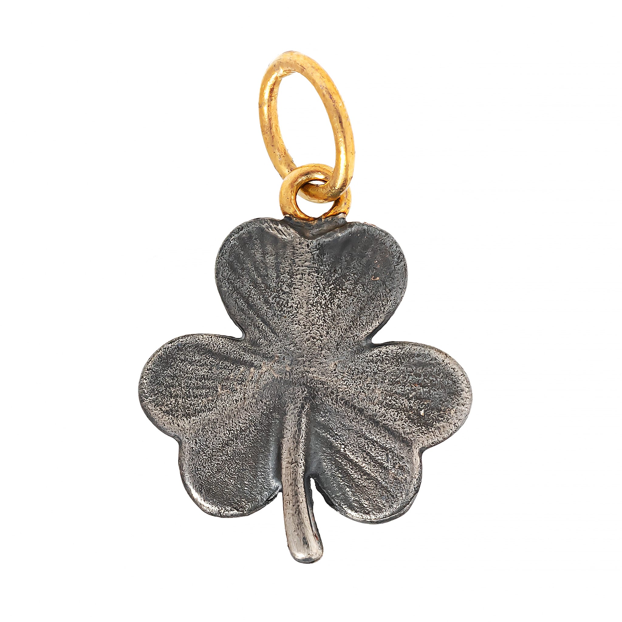 24K Yellow Gold and Sterling Silver Diamond Clover Charm - Image 2