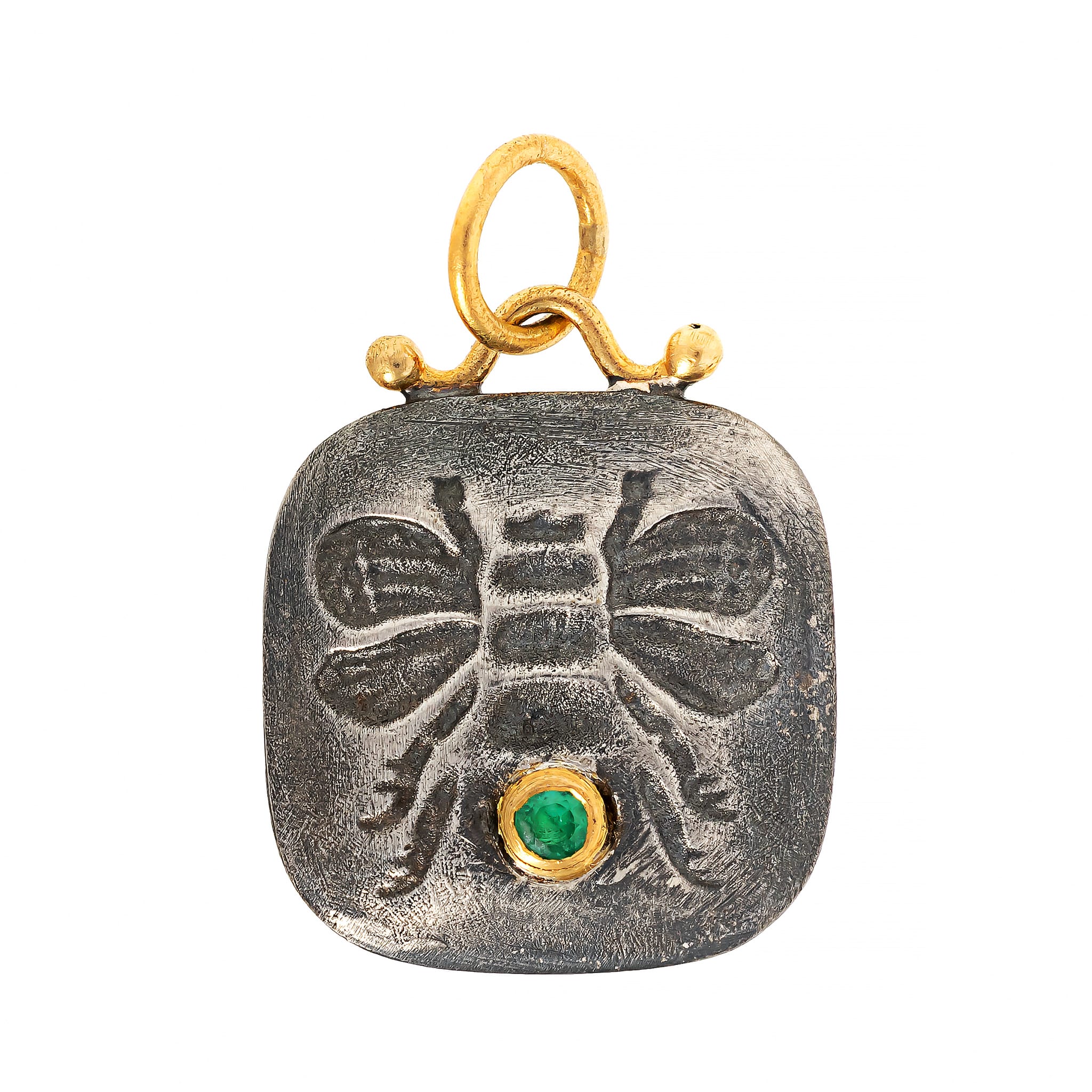 24K Yellow Gold and Sterling Silver Emerald Bumble Bee Charm