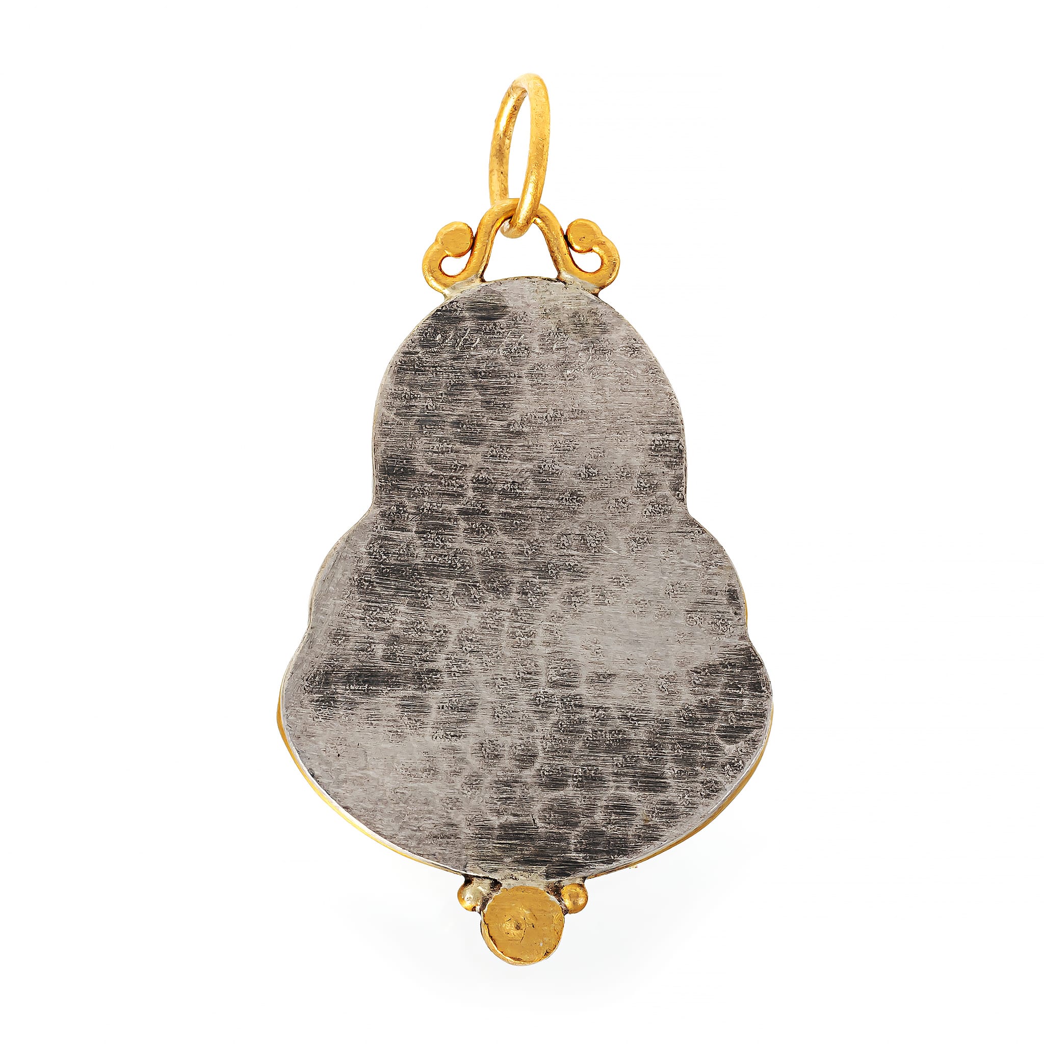 24K Yellow Gold and Sterling Silver Mother Of Pearl and Diamond Buddha Charm - Image 2