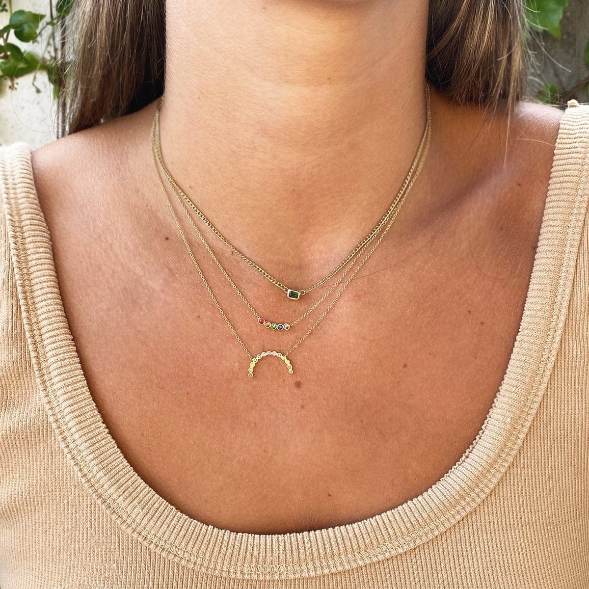 14K Yellow Gold Rainbow Sapphire Bar Necklace - Image 2