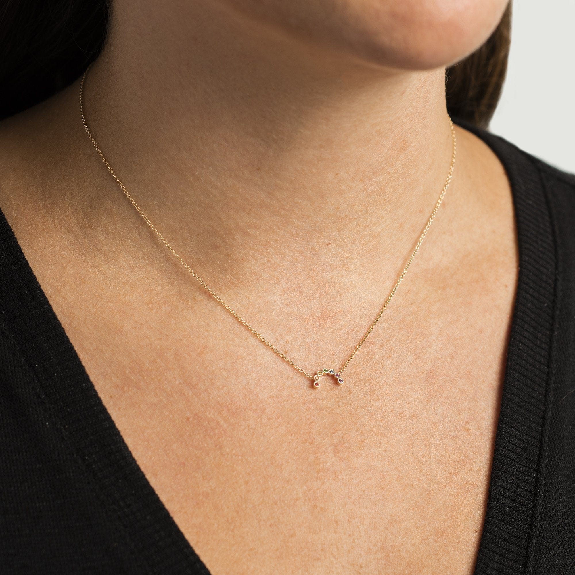 14K Yellow Gold Rainbow Sapphire Arc Necklace - Image 2