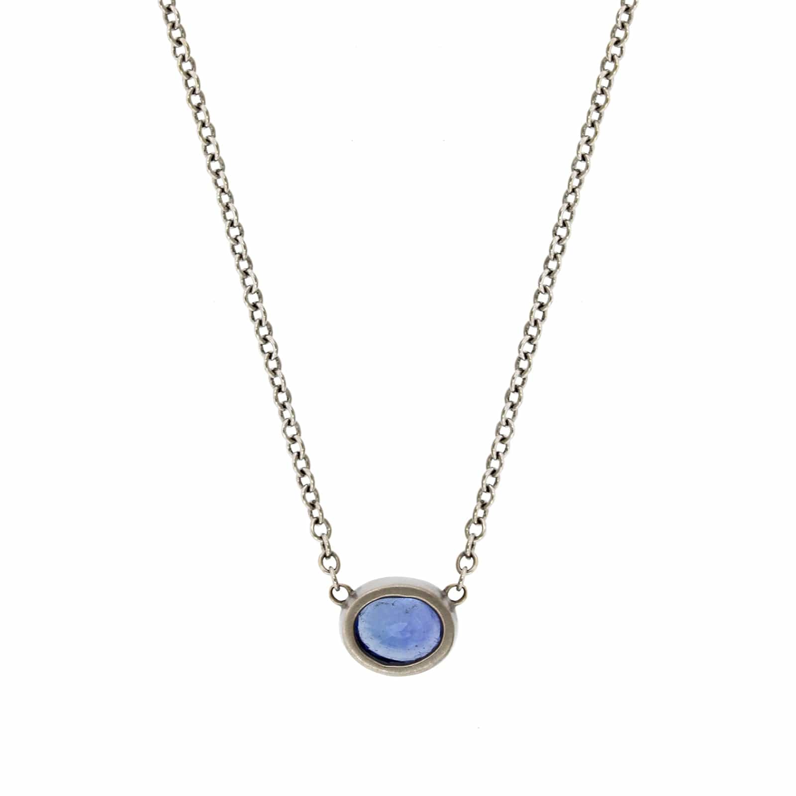 18K Yellow Gold Bezel Set Oval Blue Sapphire Pendant - Image 2