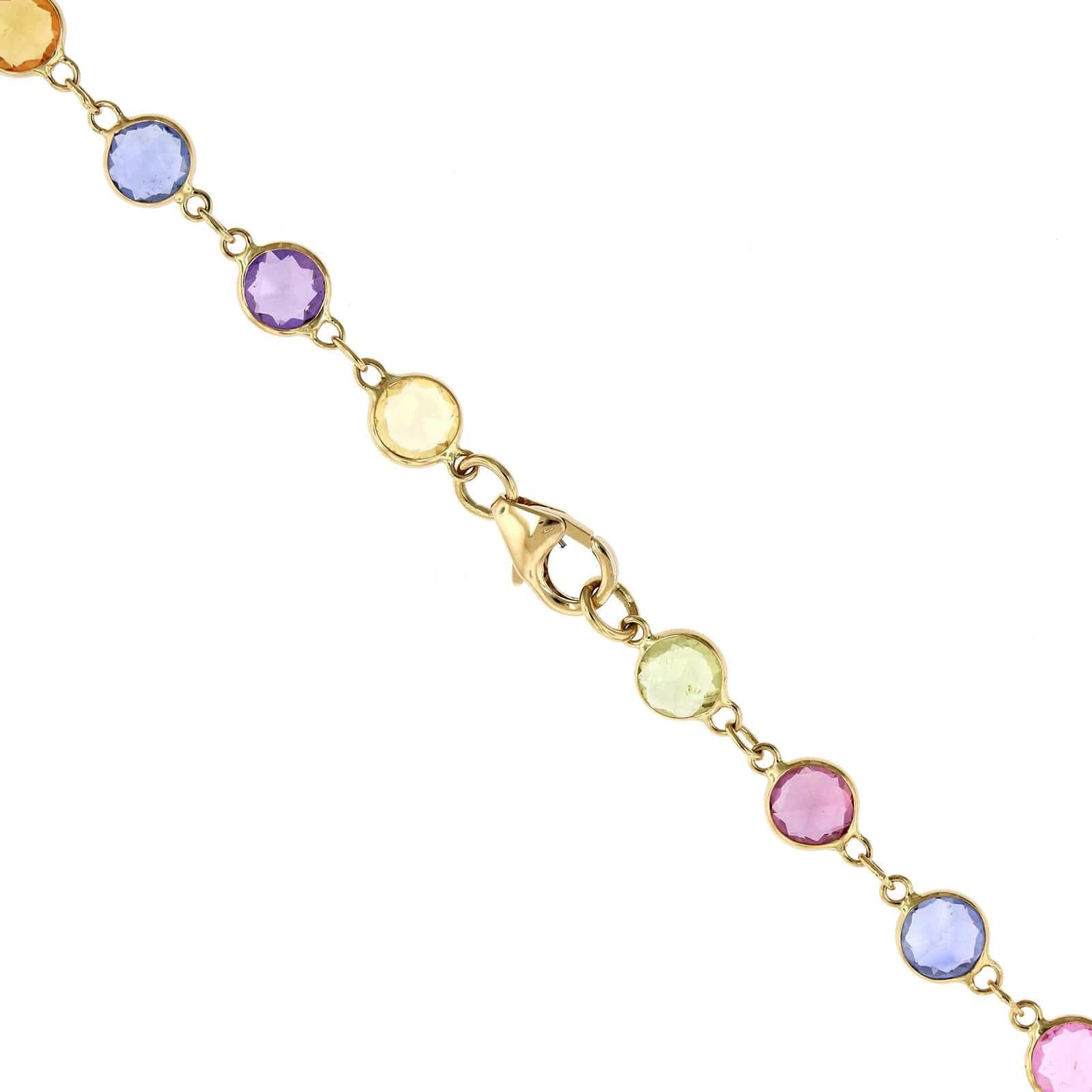 18K Yellow Gold Multi Color Sapphire Lariat Necklace - Image 2