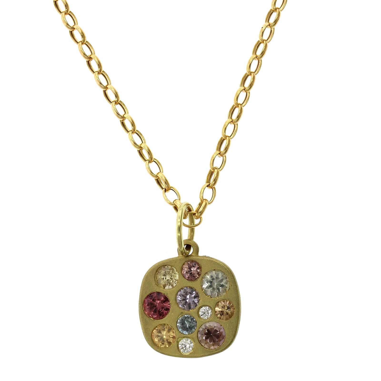 18K Yellow Gold Multi Sapphire Diamond Pendant