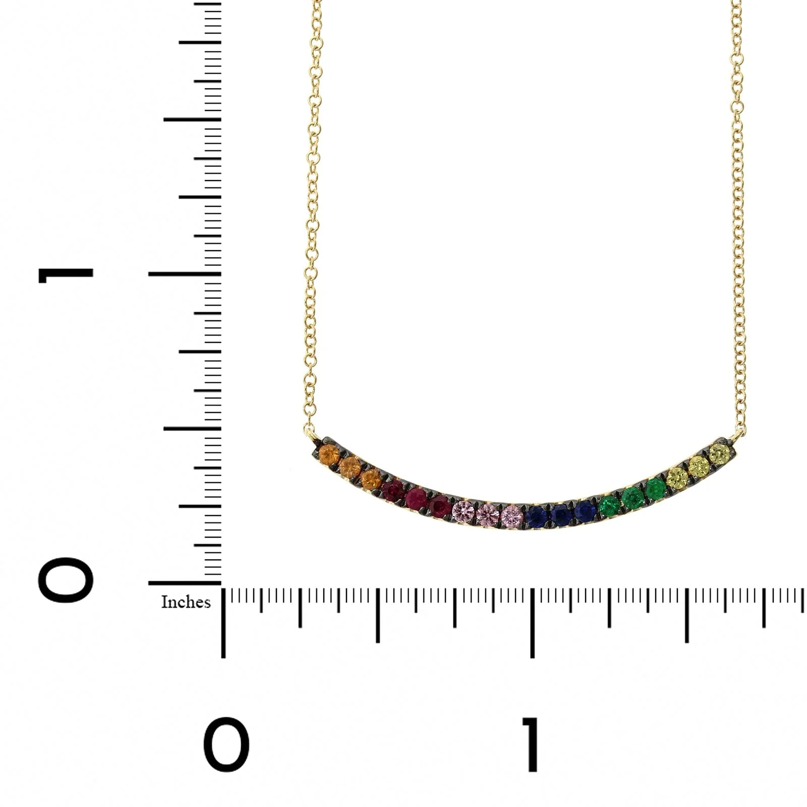 14K Yellow Gold Curve Bar Rainbow Sapphire Necklace - Image 4