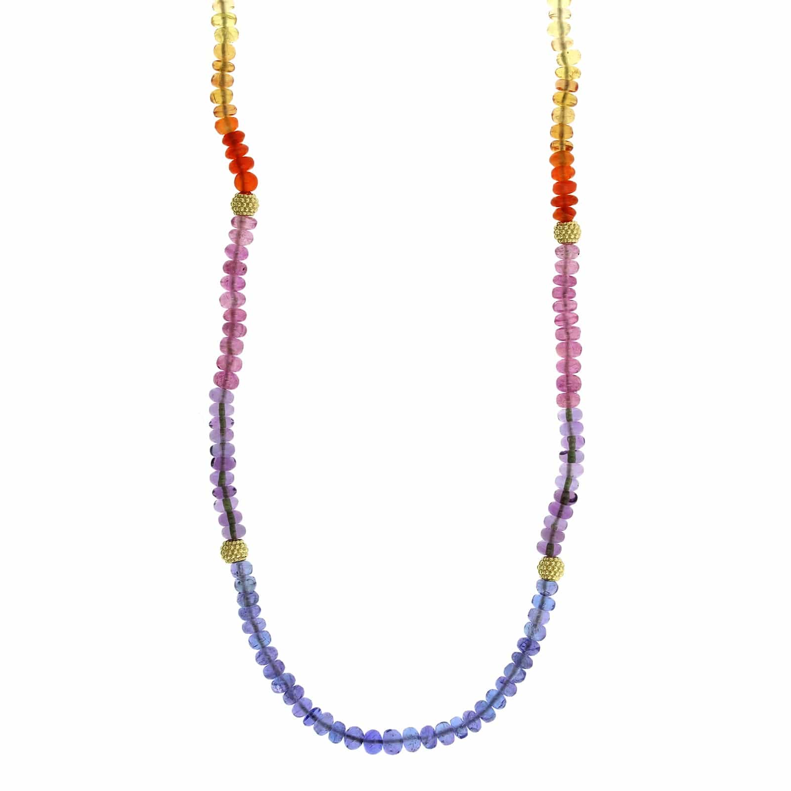 18K Yellow Gold Rainbow Sapphire Bead Necklace - Image 4