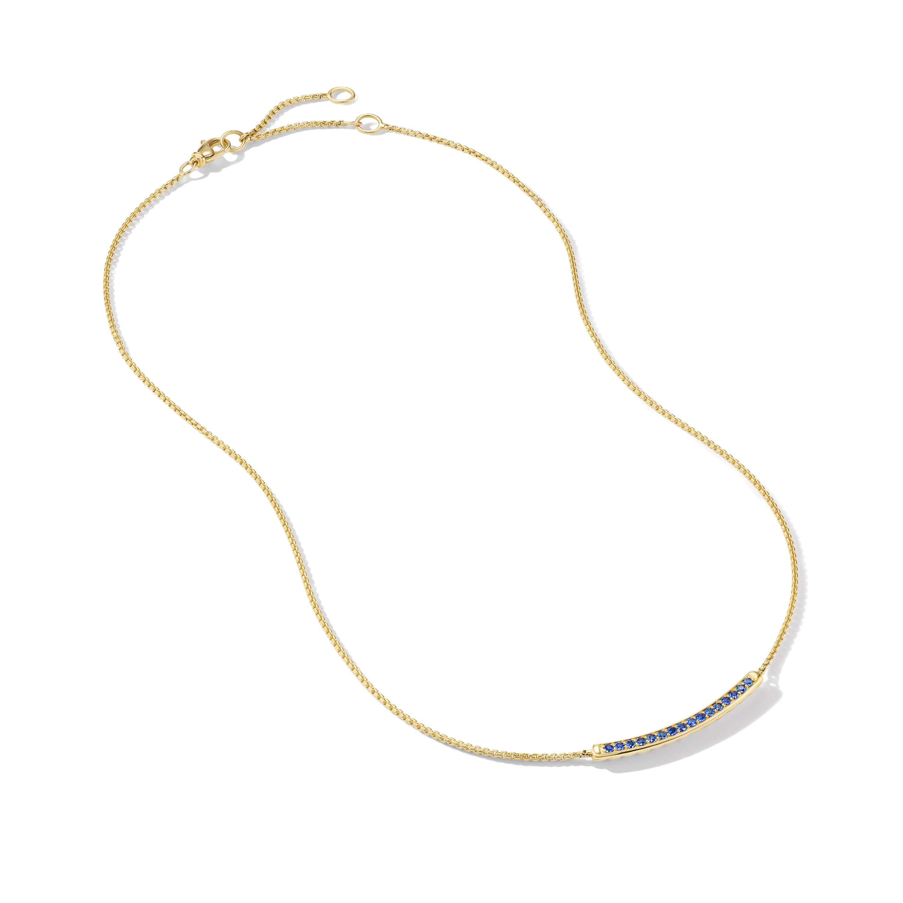 Petite Pavé Bar Necklace in 18K Yellow Gold with Blue Sapphires, 1.25mm - Image 2