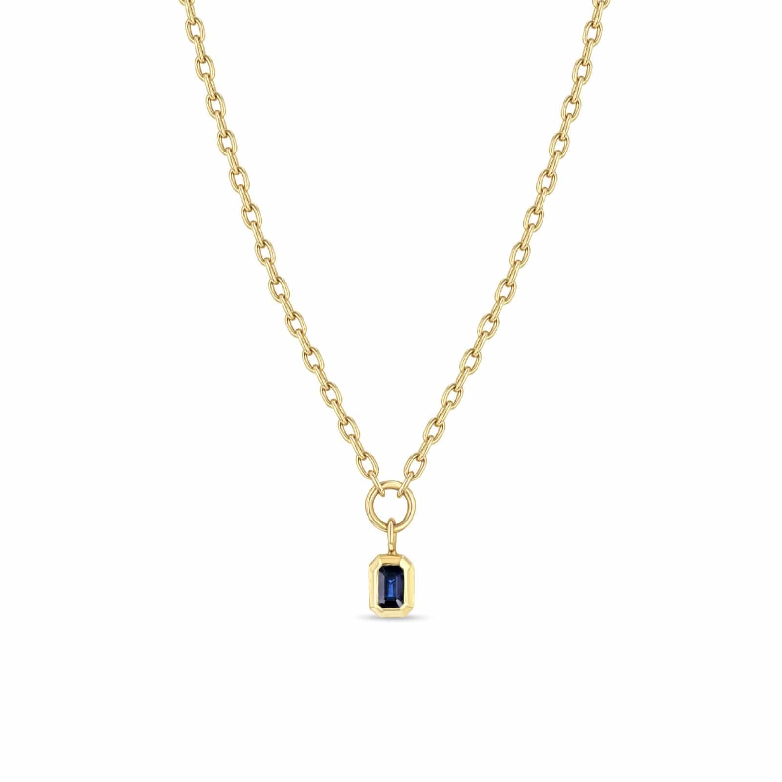 Zoe Chicco 14K Yellow Gold Small Oval Chain Blue Sapphire Drop Pendant Necklace