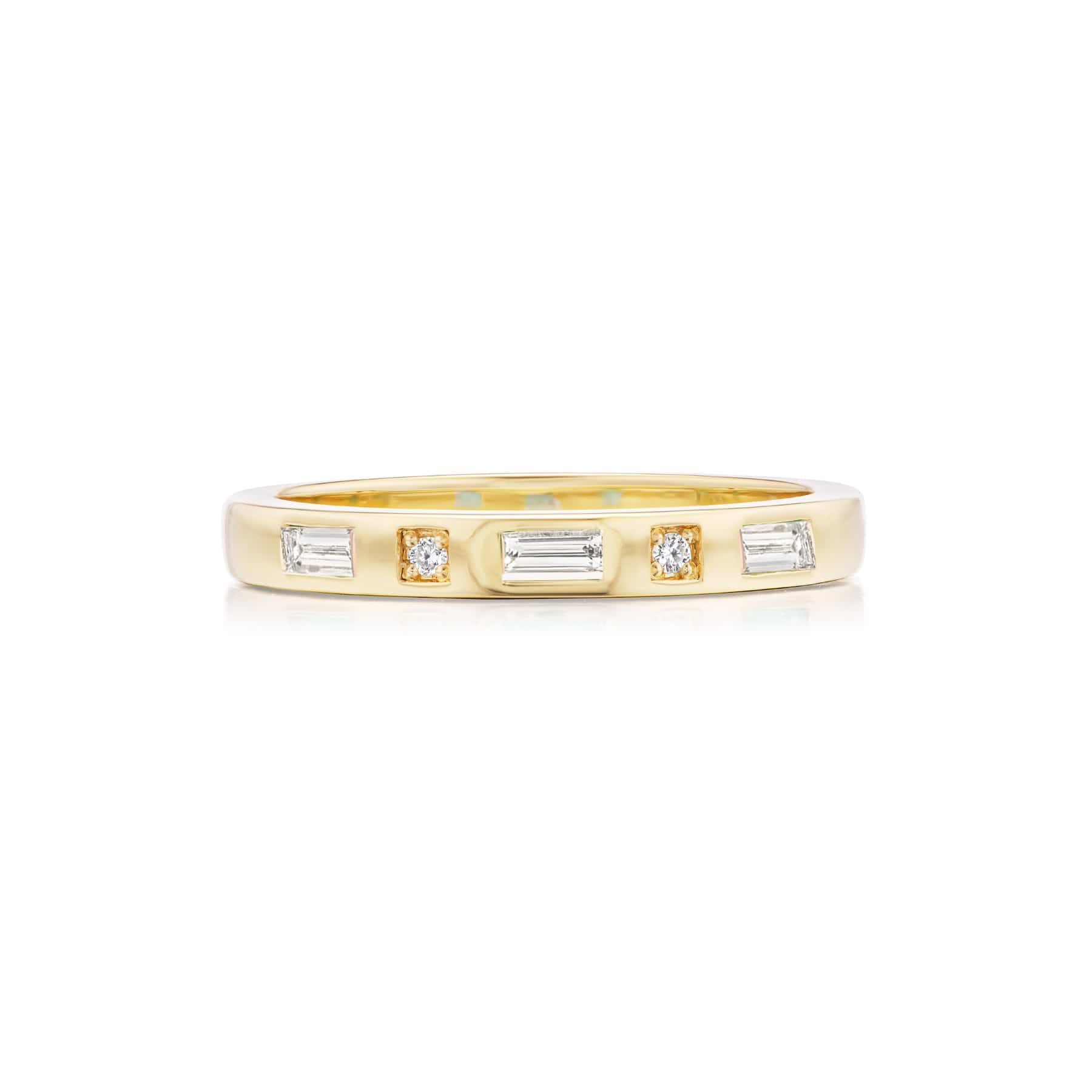 Sorellina 18K Yellow Gold Baguette and Round Single Row Tarot Diamond Stacking Ring