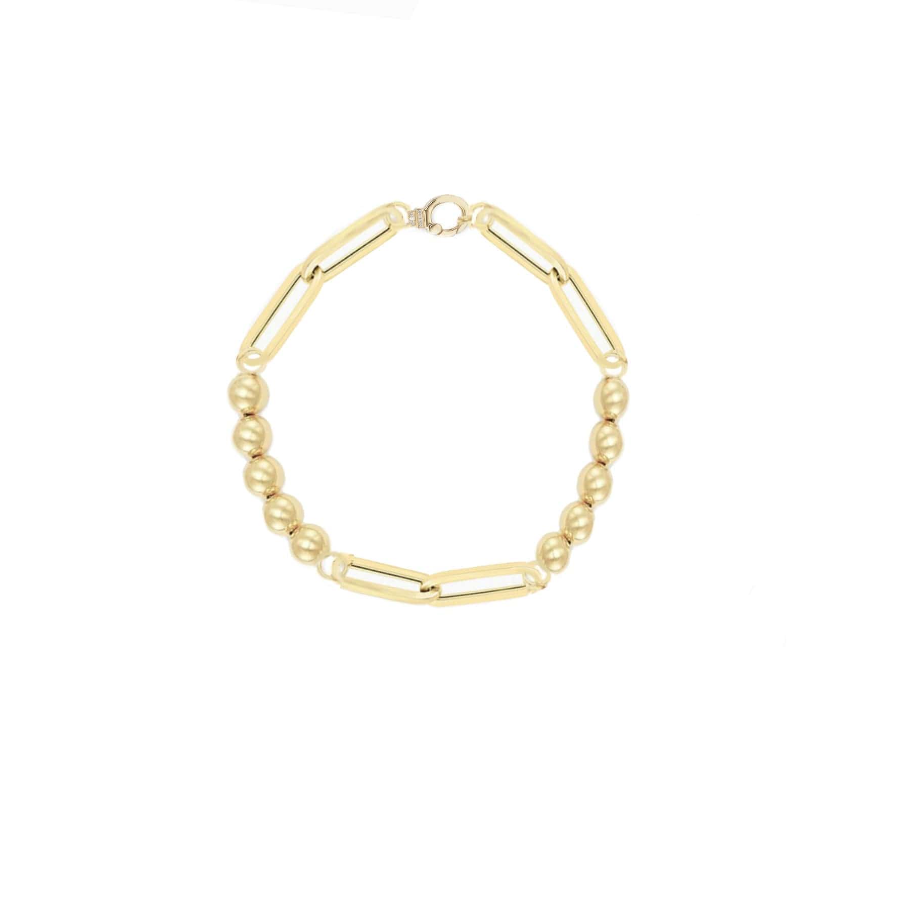 Sorellina 18K Yellow Gold Beaded anda Paperclip Link Diamond Bracelet