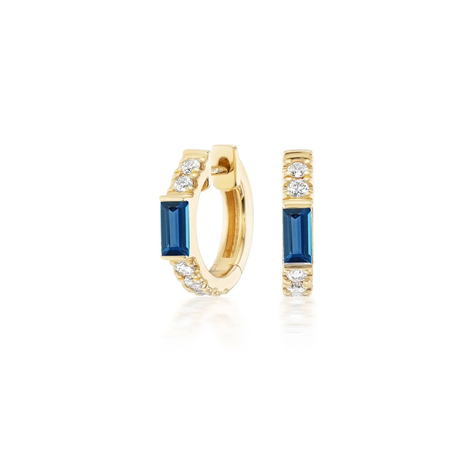 Sorellina 18K Yellow Gold Blue Sapphire and Diamond Otto Huggie Earrings