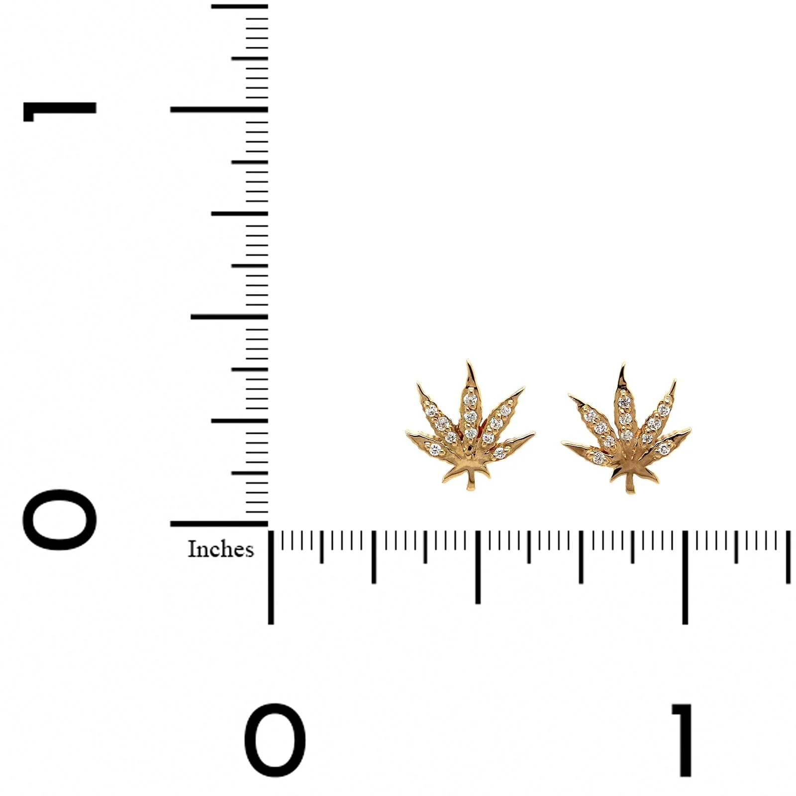 Sorellina 18K Yellow Gold Cannabis Motif Studs - Image 3