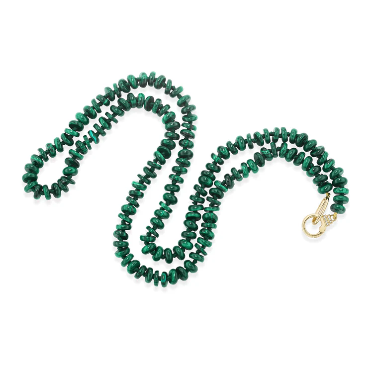 Sorellina 18K Yellow Gold Diamond and Malachite Beaded Necklace - Image 3