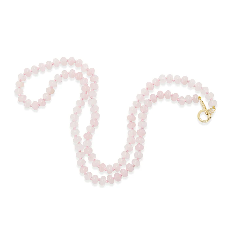 Sorellina 18K Yellow Gold Diamond and Rose Quartz Beaded Necklace - Image 3