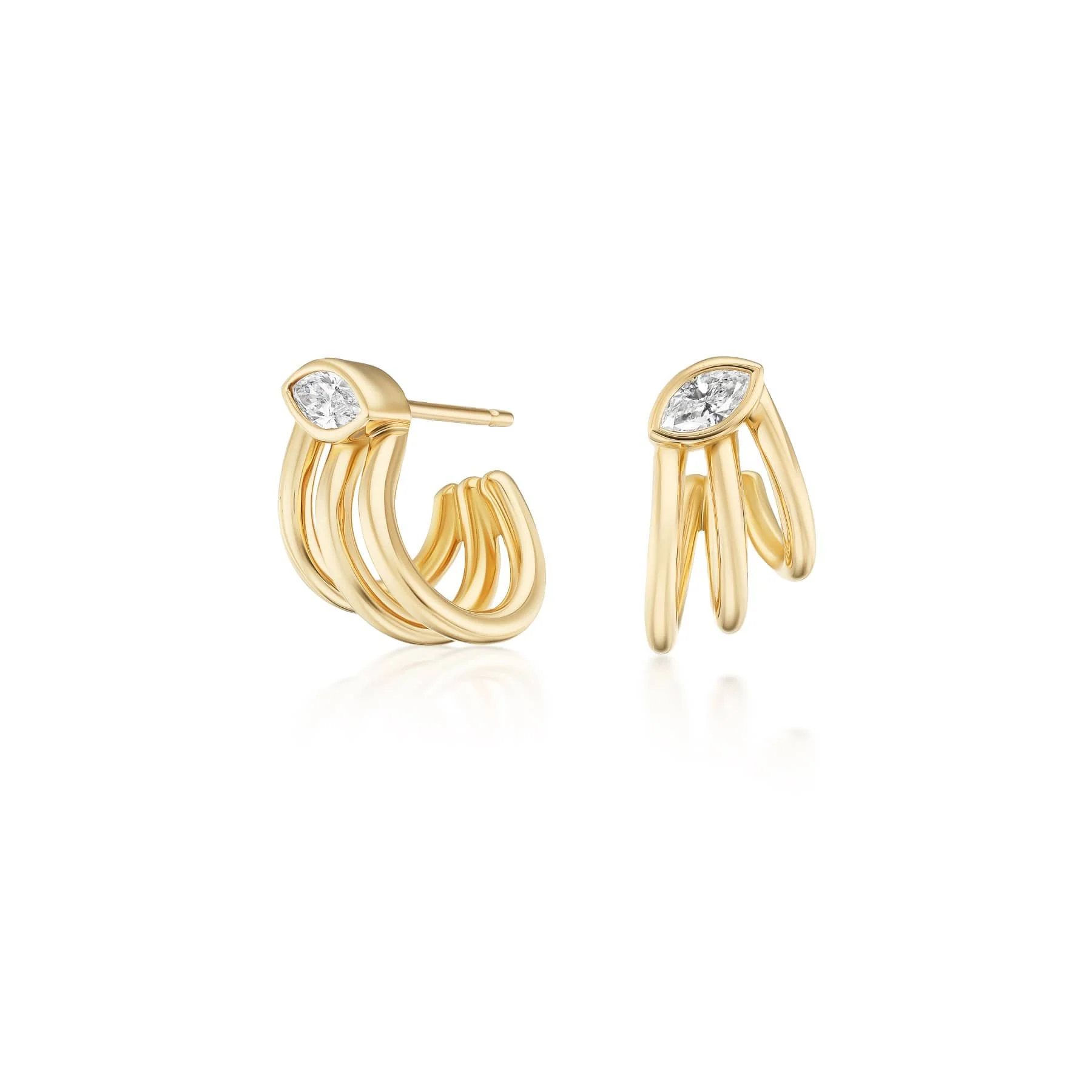 Sorellina 18K Yellow Gold Marquise Shaped Diamond Petal Huggie Earrings