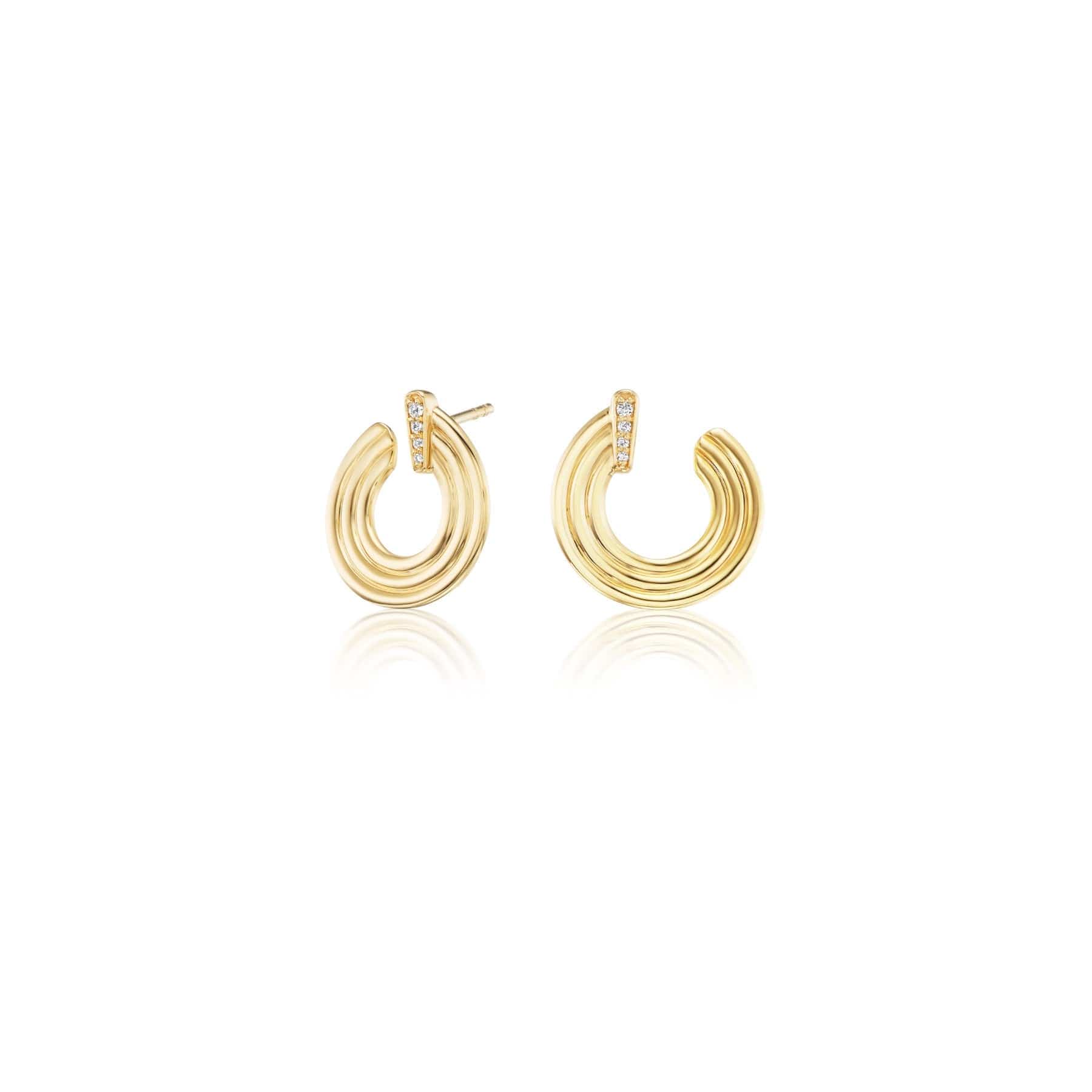Sorellina 18K Yellow Gold Mini Record Diamond Crescent Earrings