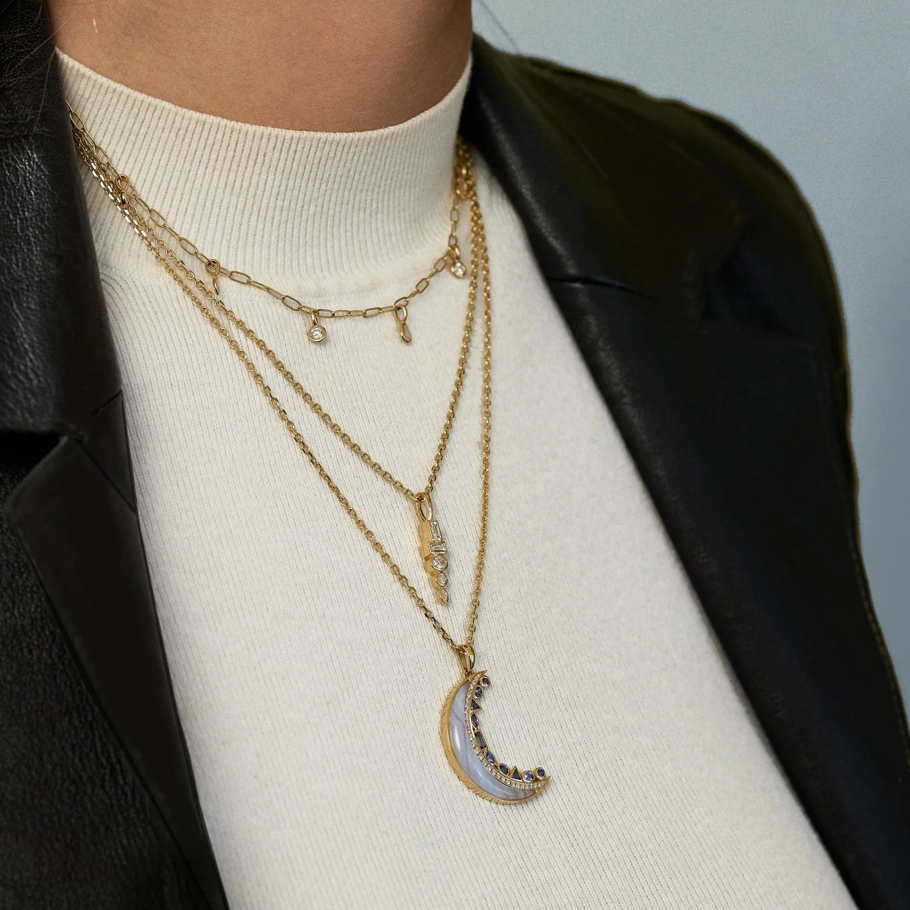 Sorellina 18K Yellow Gold Multi Shaped Bezel Set Diamond Necklace - Image 2