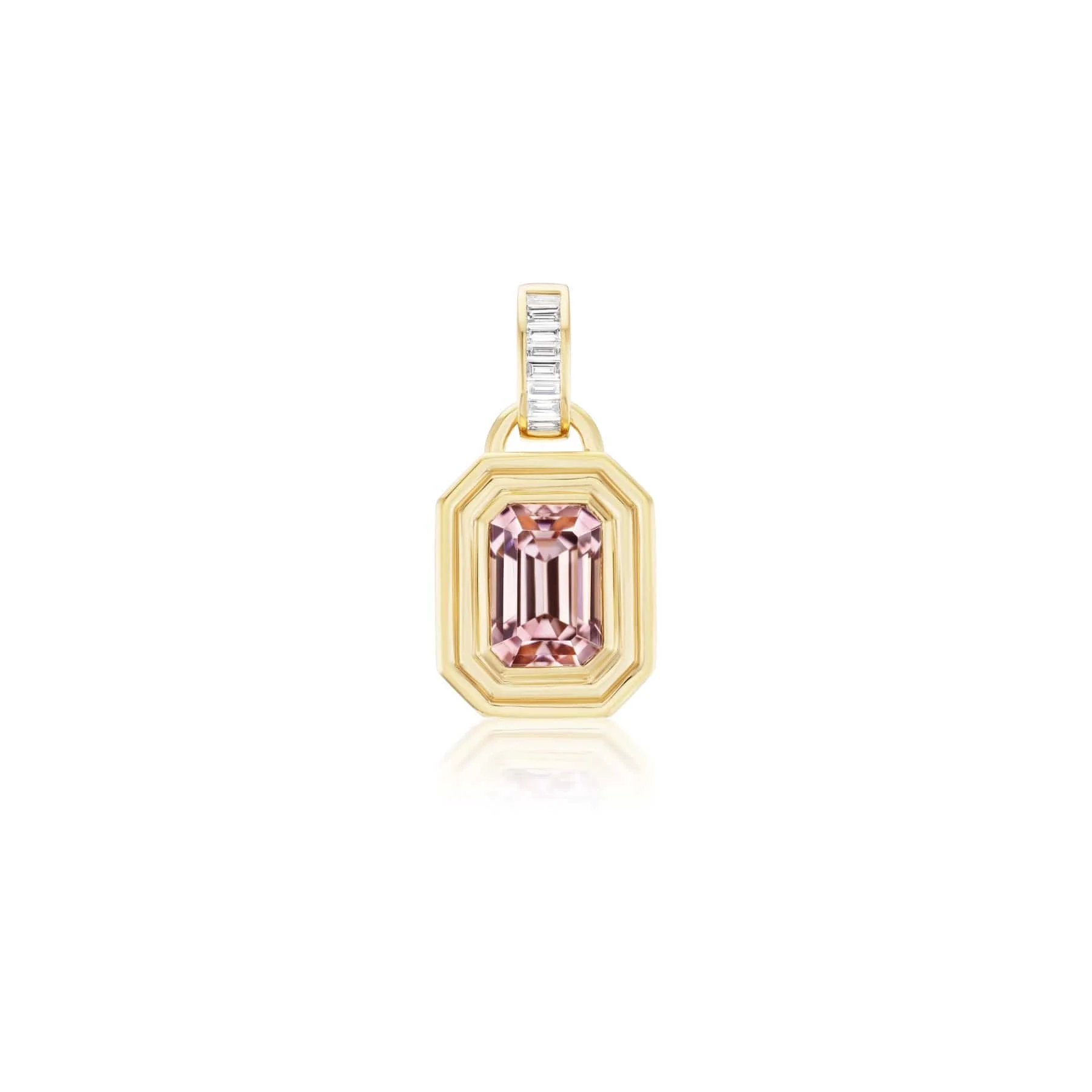 Sorellina 18K Yellow Gold One Of A Kind Champagne Pink Tourmaline and Diamond Pendant