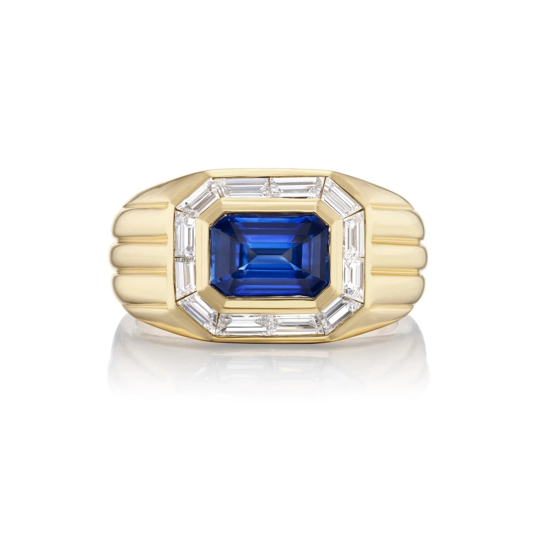 Sorellina 18K Yellow Gold One Of A Kind Emerald Cut Sapphire and Diamond Ring