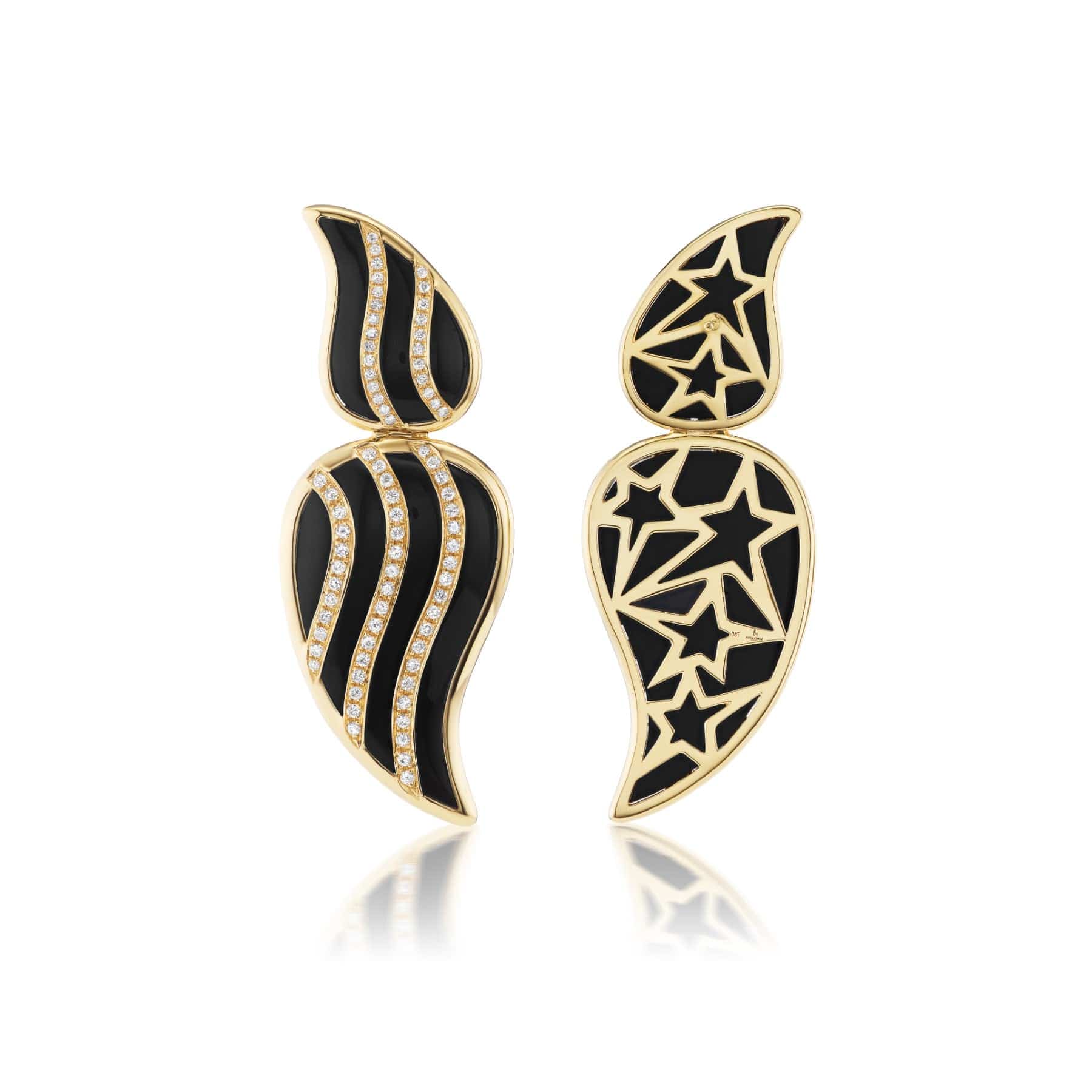 Sorellina 18K Yellow Gold Onyx and Diamond Stardust Statement Earrings - Image 2